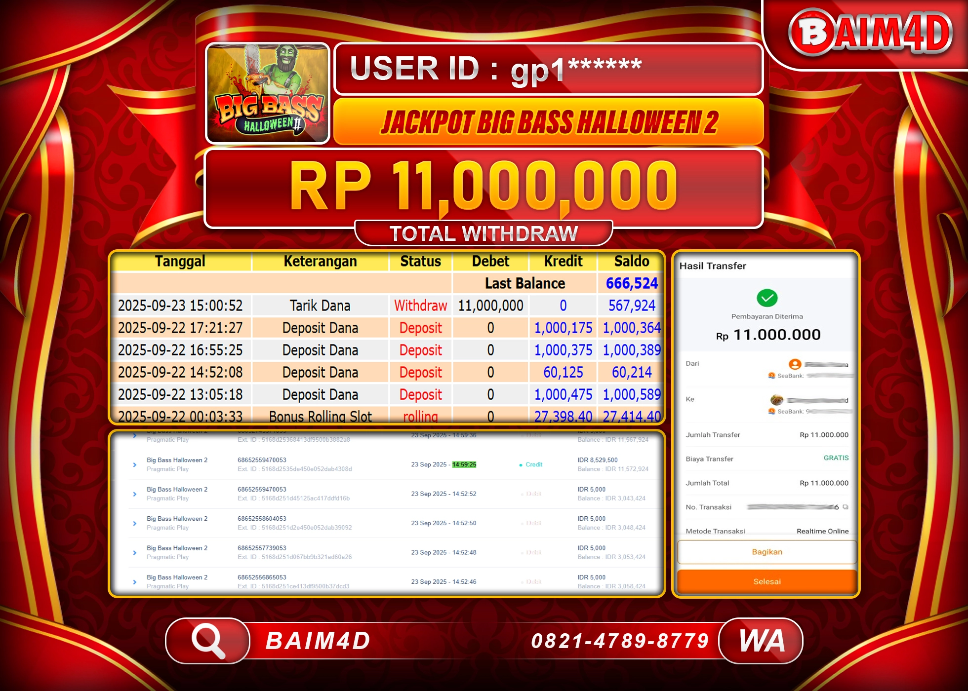 BAIM4D JACKPOT  BIG BASS HALLOWEEN 2 Rp.11,000,000.- LUNAS
