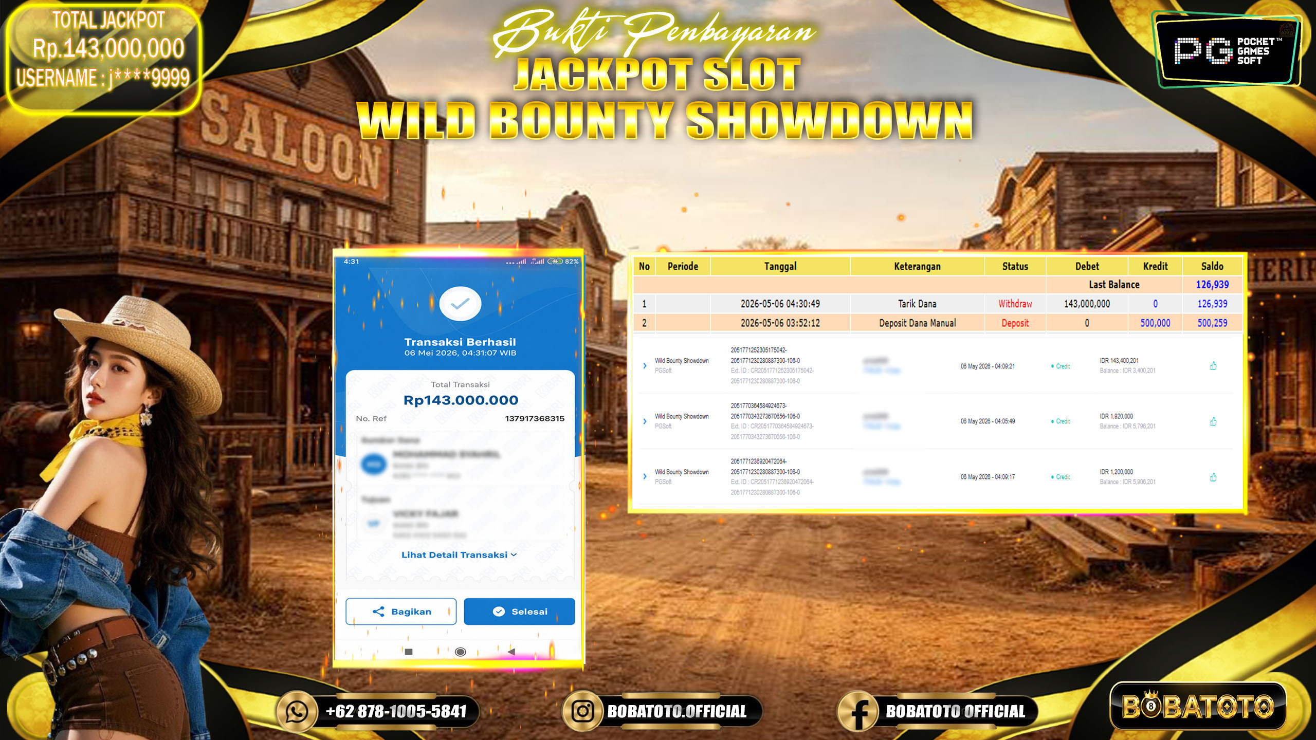 BOBATOTO JACKPOT SLOT WILD BOUNTY SHOWDOWN PG SOFT Rp.143,000,000,- LUNAS!!!