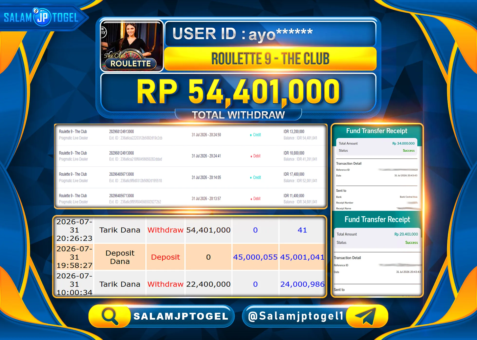 SALAMJPTOGEL JACKPOT MENANG CASINO ROULETTE 9 - THE CLUB  Rp.54,401,000 - LUNAS