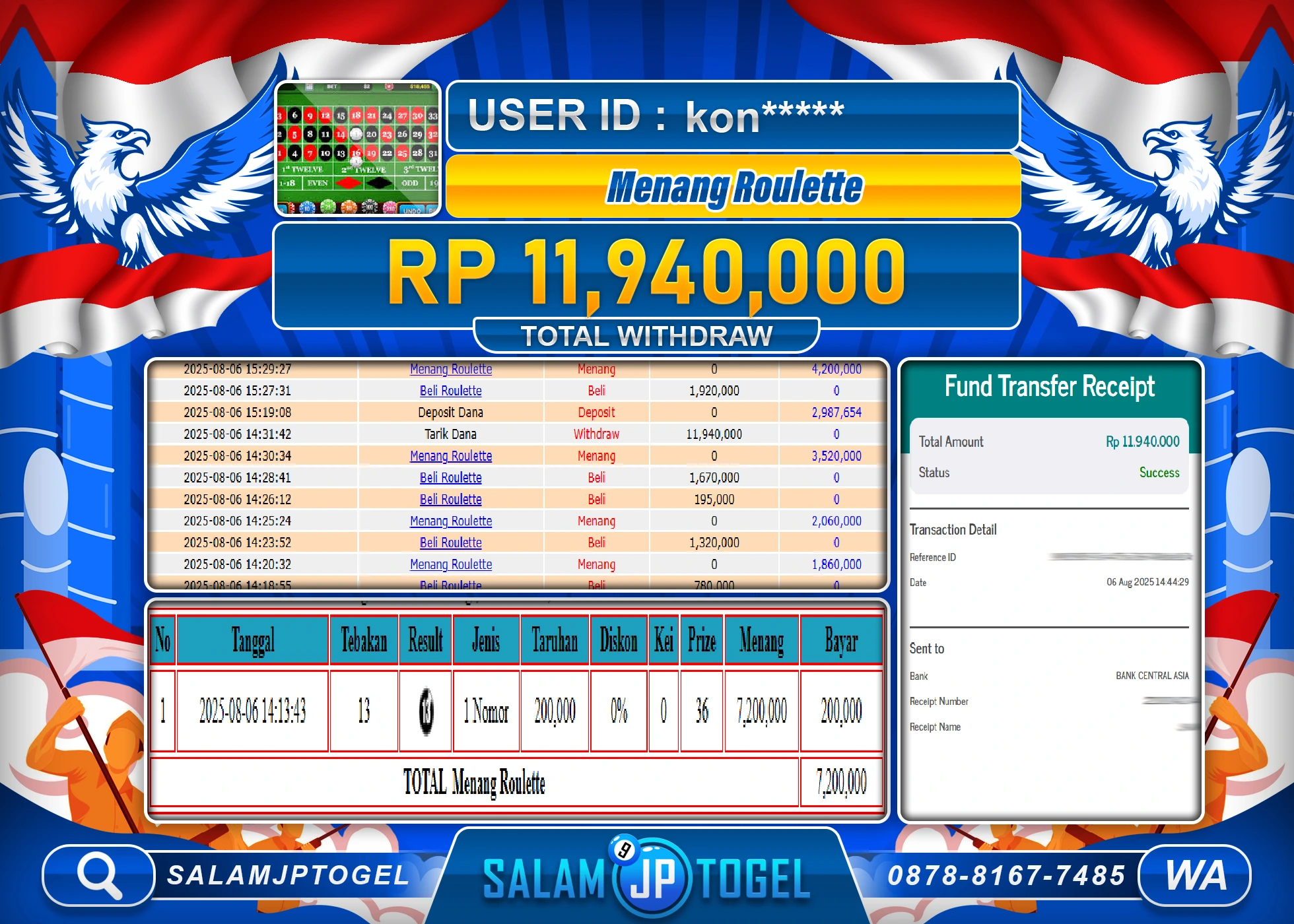 SALAMJPTOGEL MENANG JACKPOT ROULETTE  Rp.11,940,000