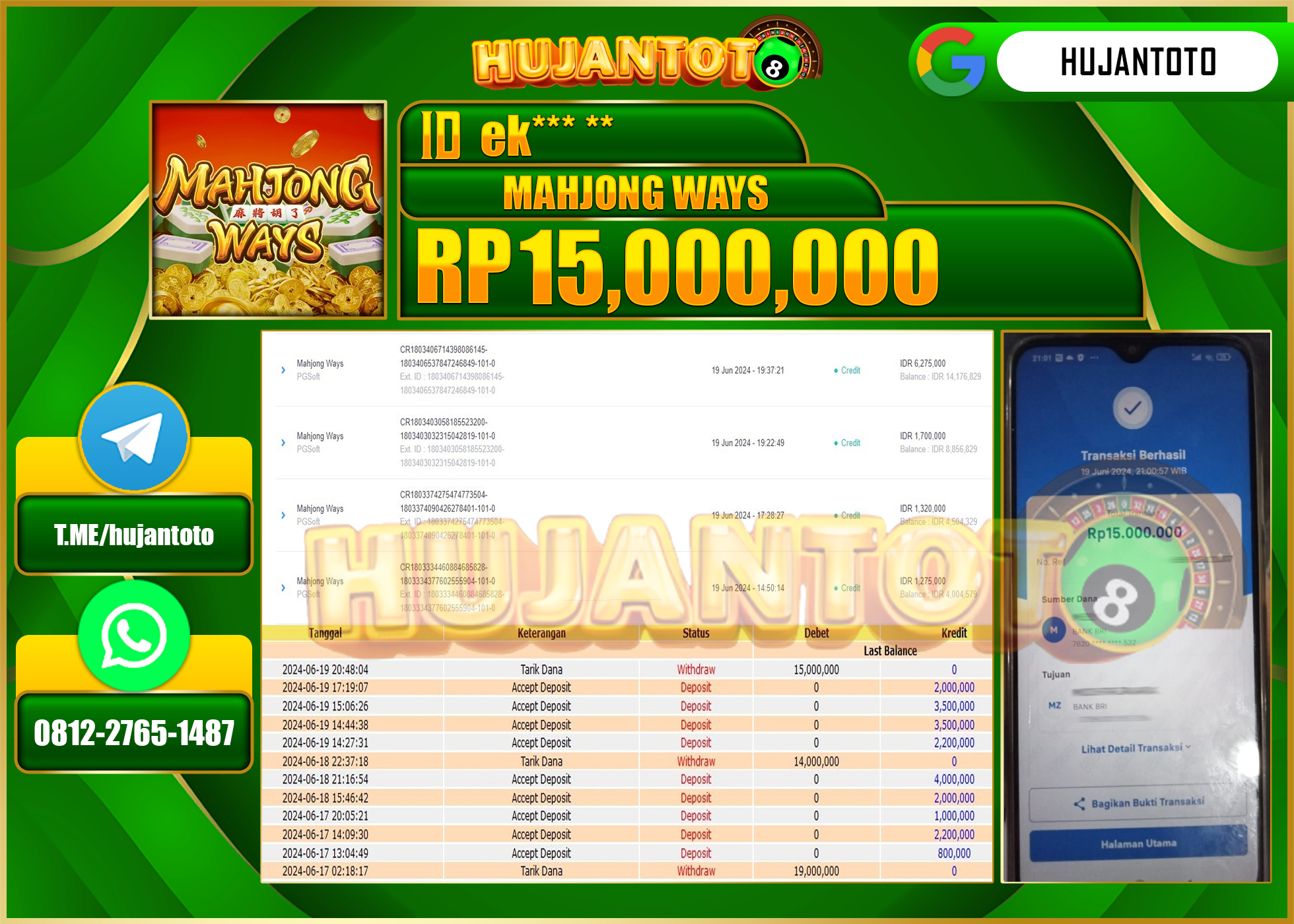 HUJANTOTO MENANG DI MAHJONG WAYS 15,000,000 - LUNAS 