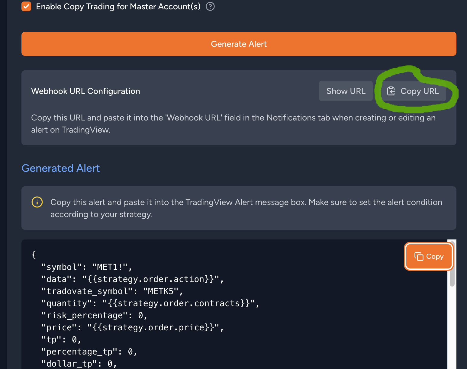 Copy webhook URL