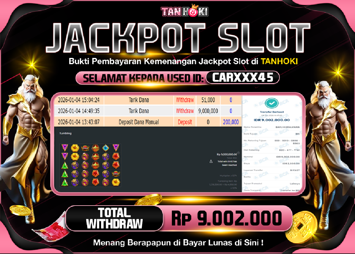 TANHOKI JACKPOT SLOT GATES OF OLYMPUS 1000 Rp..9.002.000,- LUNAS