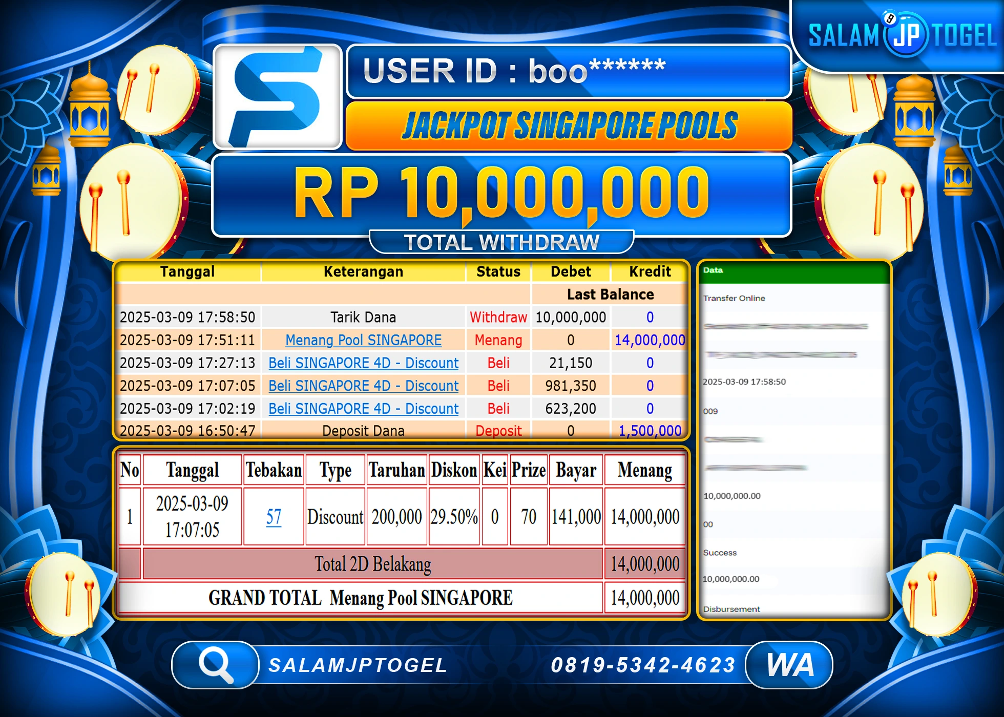 SALAMJPTOGEL MENANG SINGAPORE POOLS  Rp. 10,000,000 LUNAS