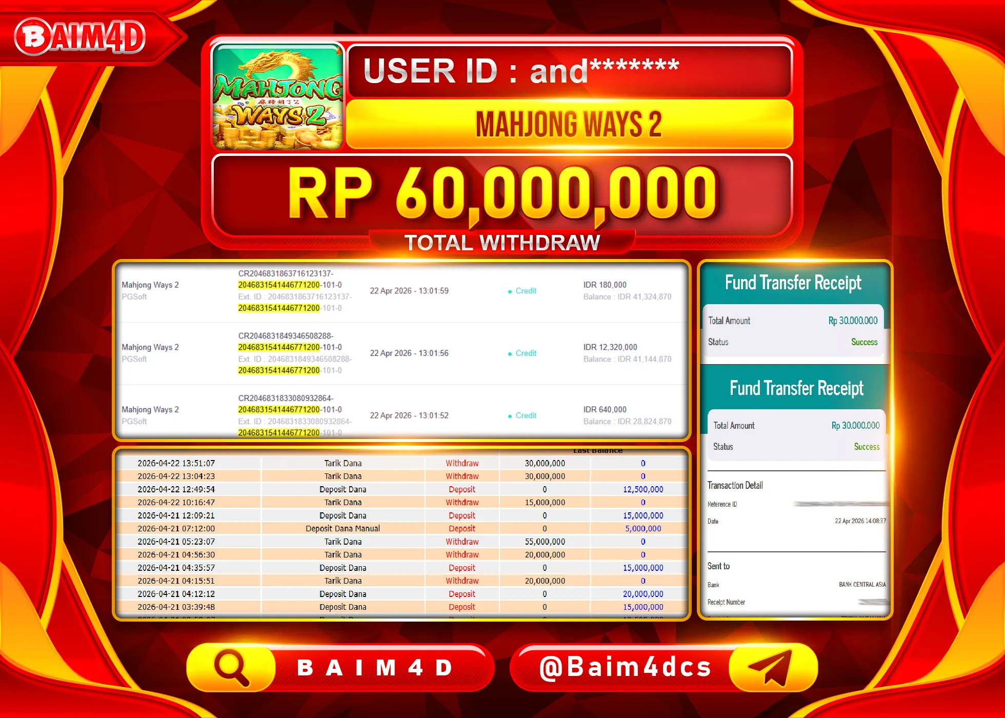 BAIM4D JACKPOT  SLOT MAHJONG WAYS 2 Rp.60,000,000 - LUNAS