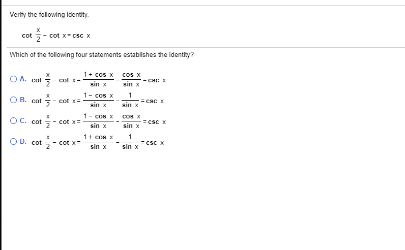 Solved Verify The Following Identity Which Of The Following | Chegg.com