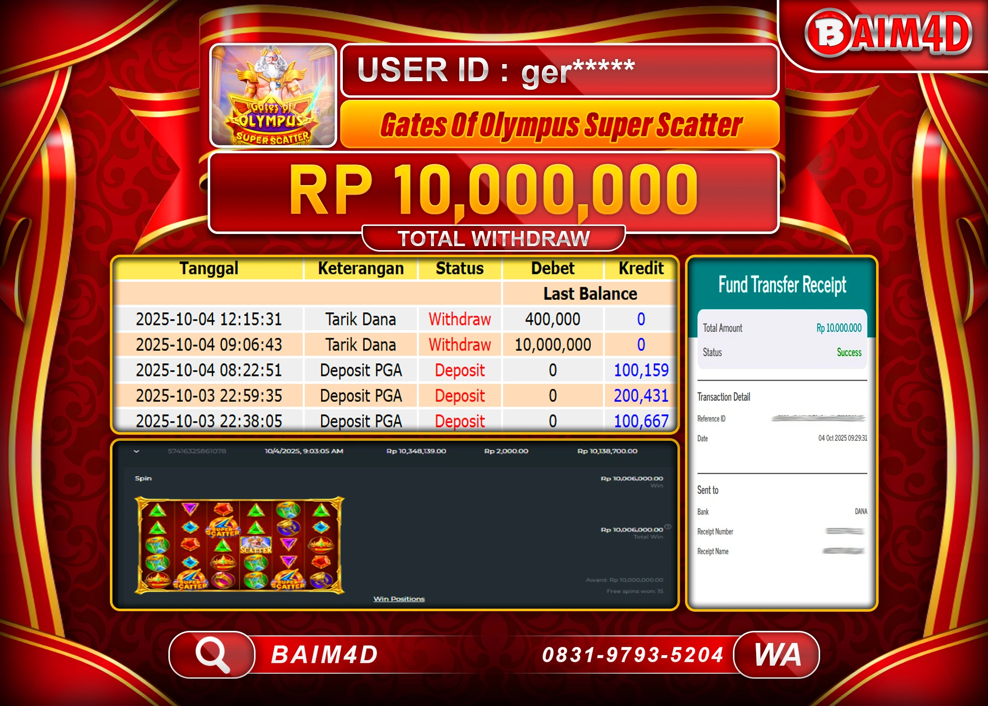 BAIM4D JACKPOT SLOT GATES OF OLYMPUS SS Rp.10,000,000.- LUNAS