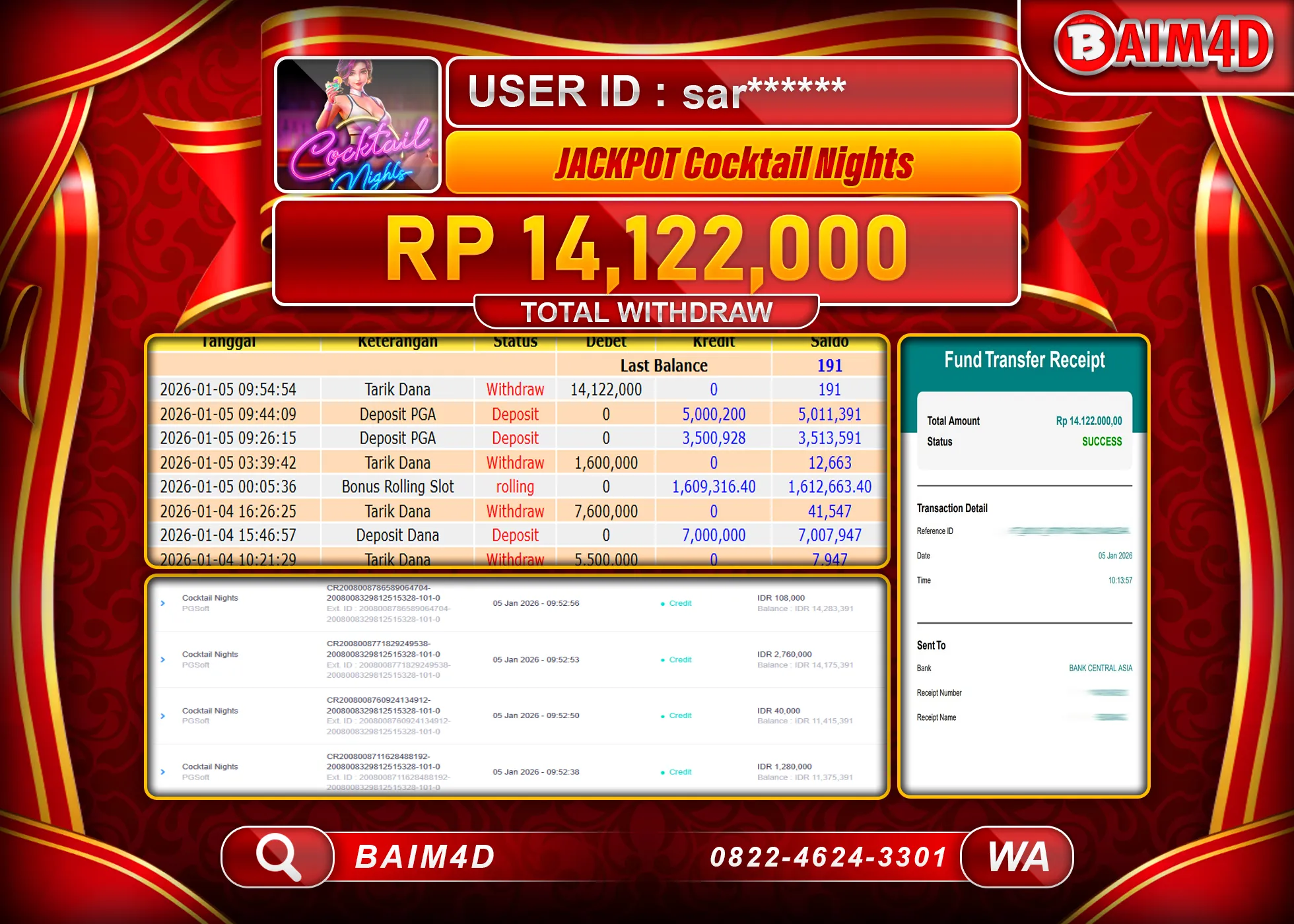 BAIM4D JACKPOT  SLOT COCKTAIL NIGHTS Rp.14,122,000 - LUNAS