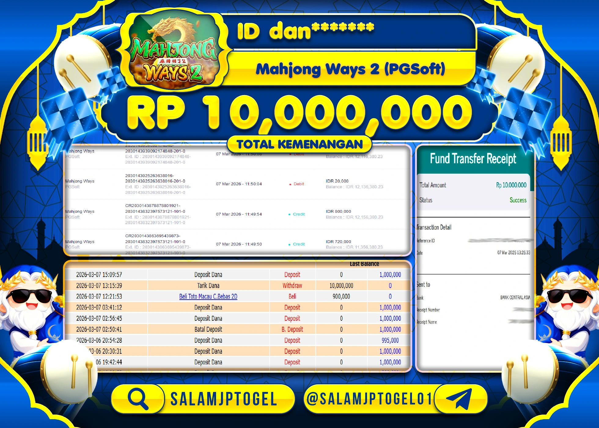 SALAMJPTOGEL JACKPOT Mahjong Ways 2 (PGSoft) Rp.10,000,000- LUNAS