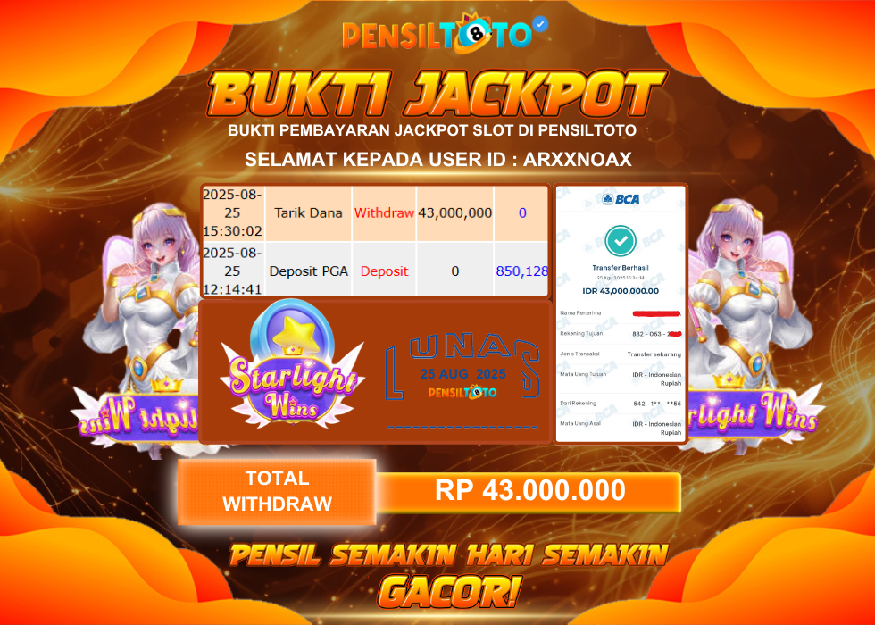 PENSILTOTO JACKPOT STARLIGHT WINS Rp.43.000.000,- LUNAS