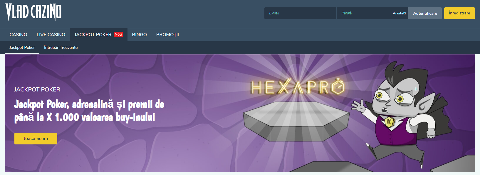 Промо-страница турниров HexaPro в румынском казино VladCasino
