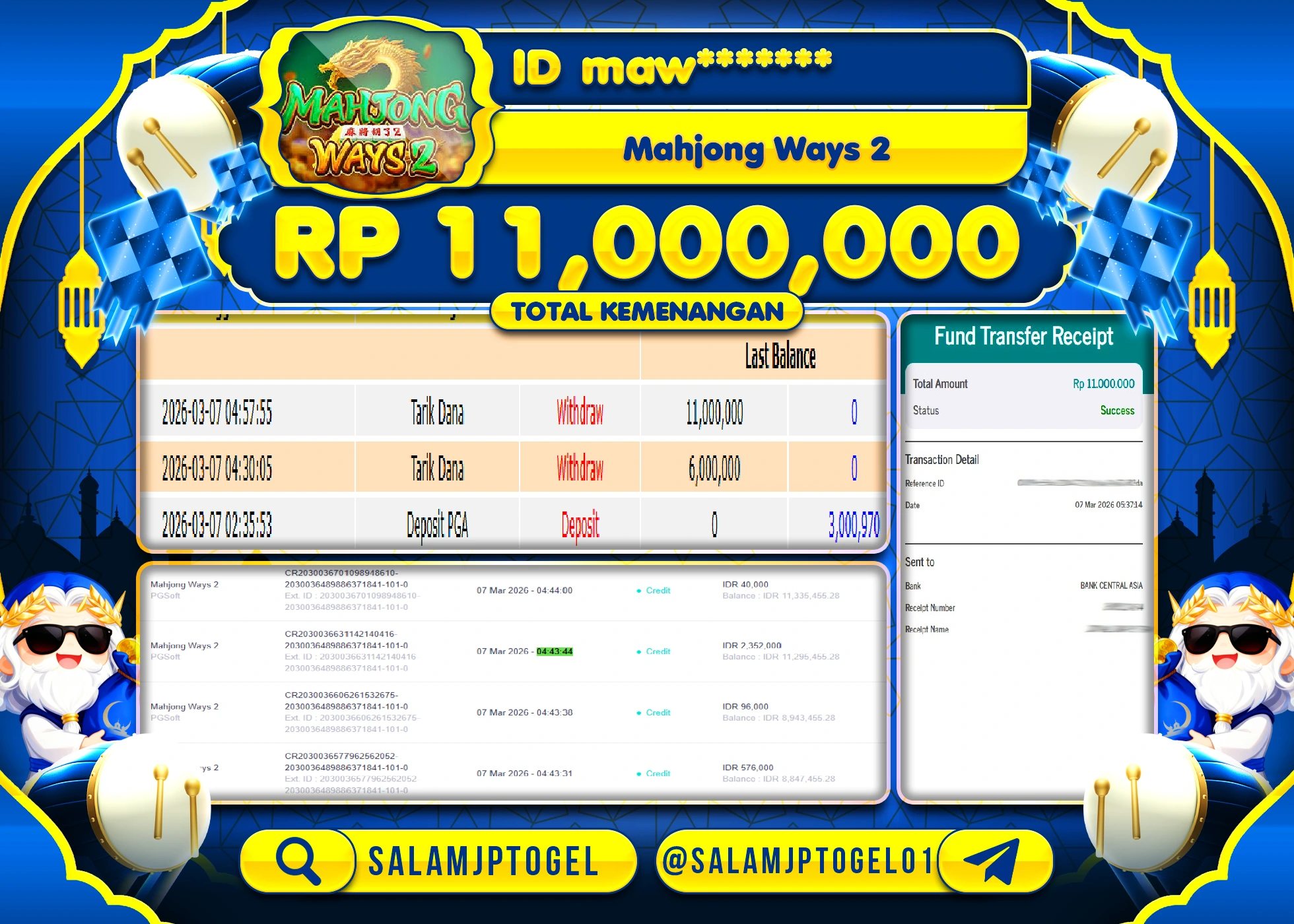 SALAMJPTOGEL JACKPOT Slot Mahjong Ways 2(PG Soft) Rp.11,000,000 - LUNAS