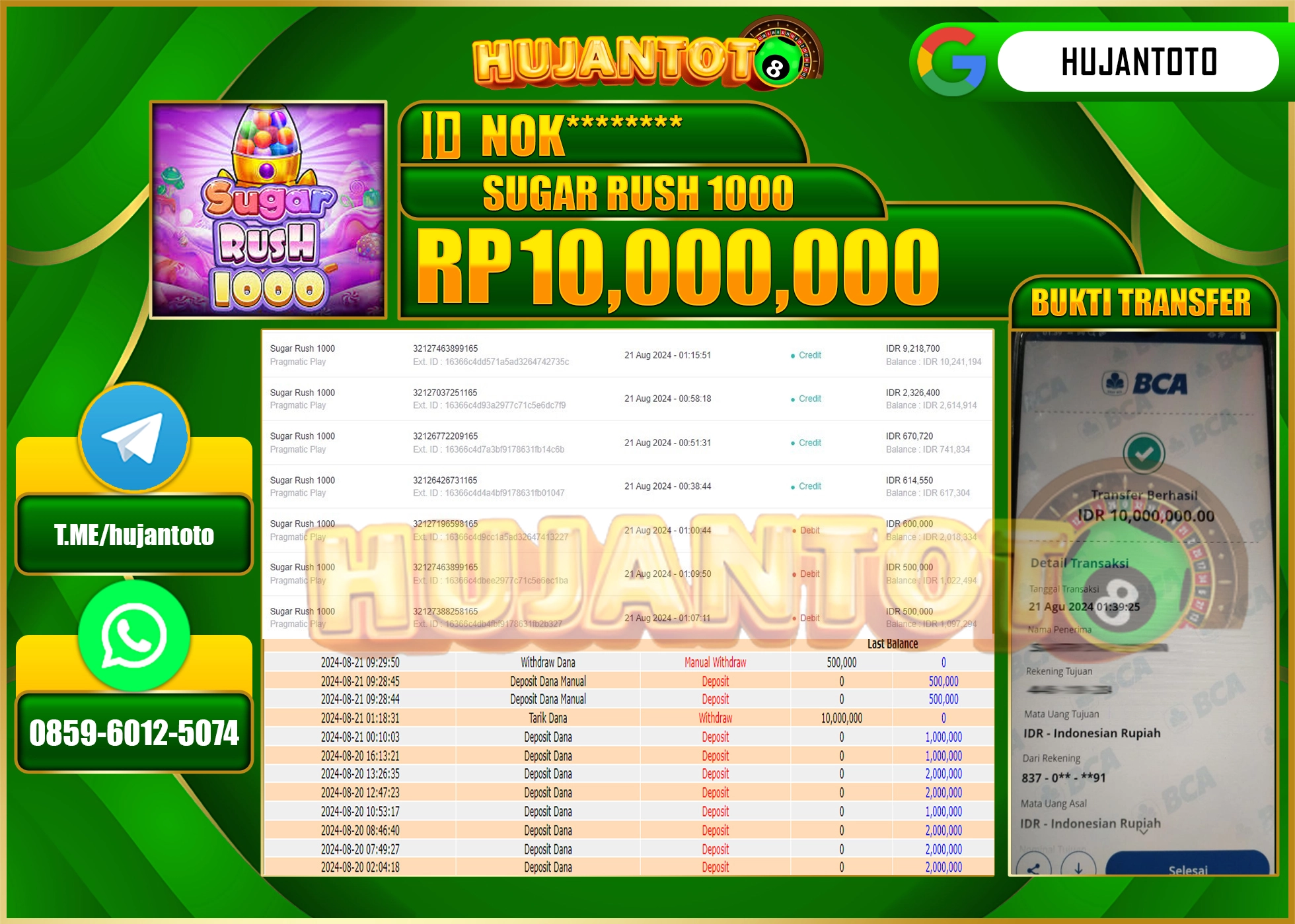 HUJANTOTO MENANG BESAR DI PERMAINAN SLOT SUGAR RUSH 1000 10.000.000 - LUNAS 