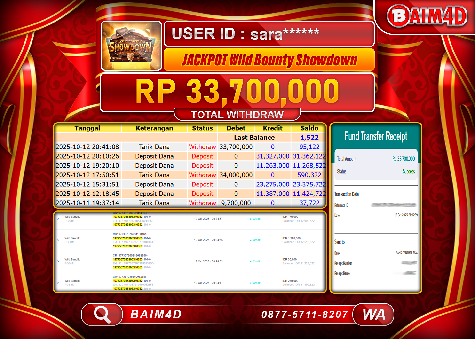 BAIM4D JACKPOT WILD BOUNTY SHOWDOWN  Rp.33,700,000.- LUNAS