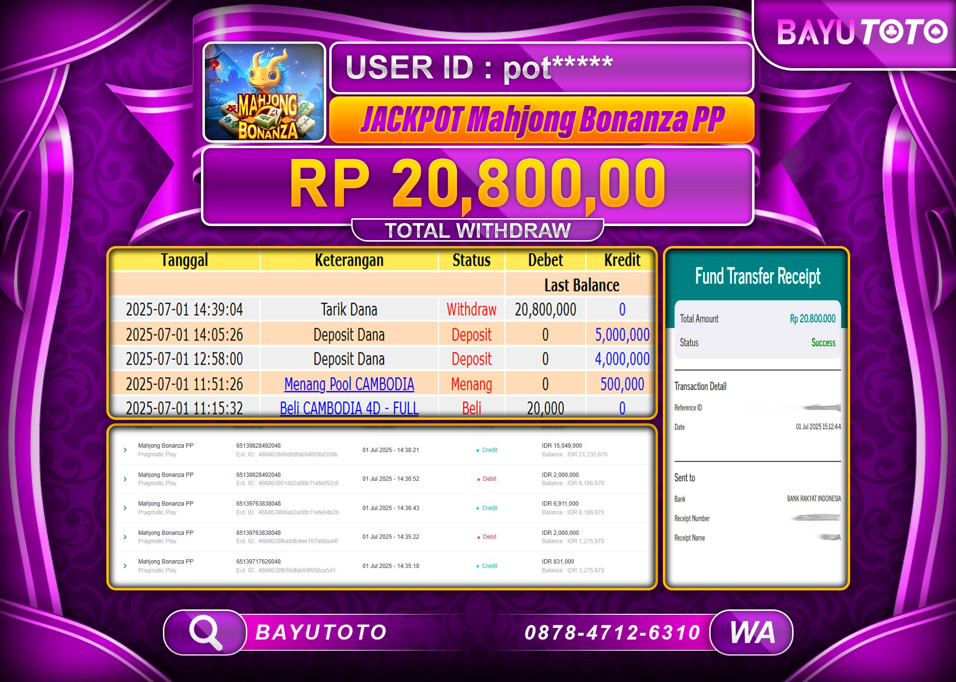 BAYUTOTO JACKPOT DI Mahjong Bonanza Rp.20,800,000 LUNAS