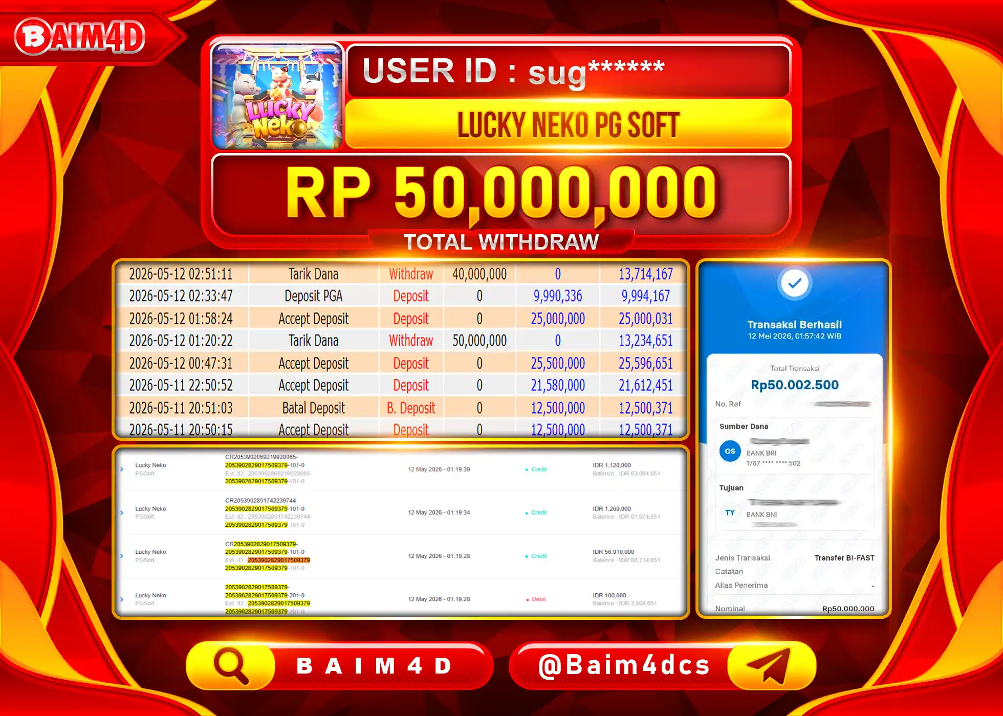 BAIM4D JACKPOT SLOT LUCKY NEKO PGSOFT Rp.50.000.000 - LUNAS