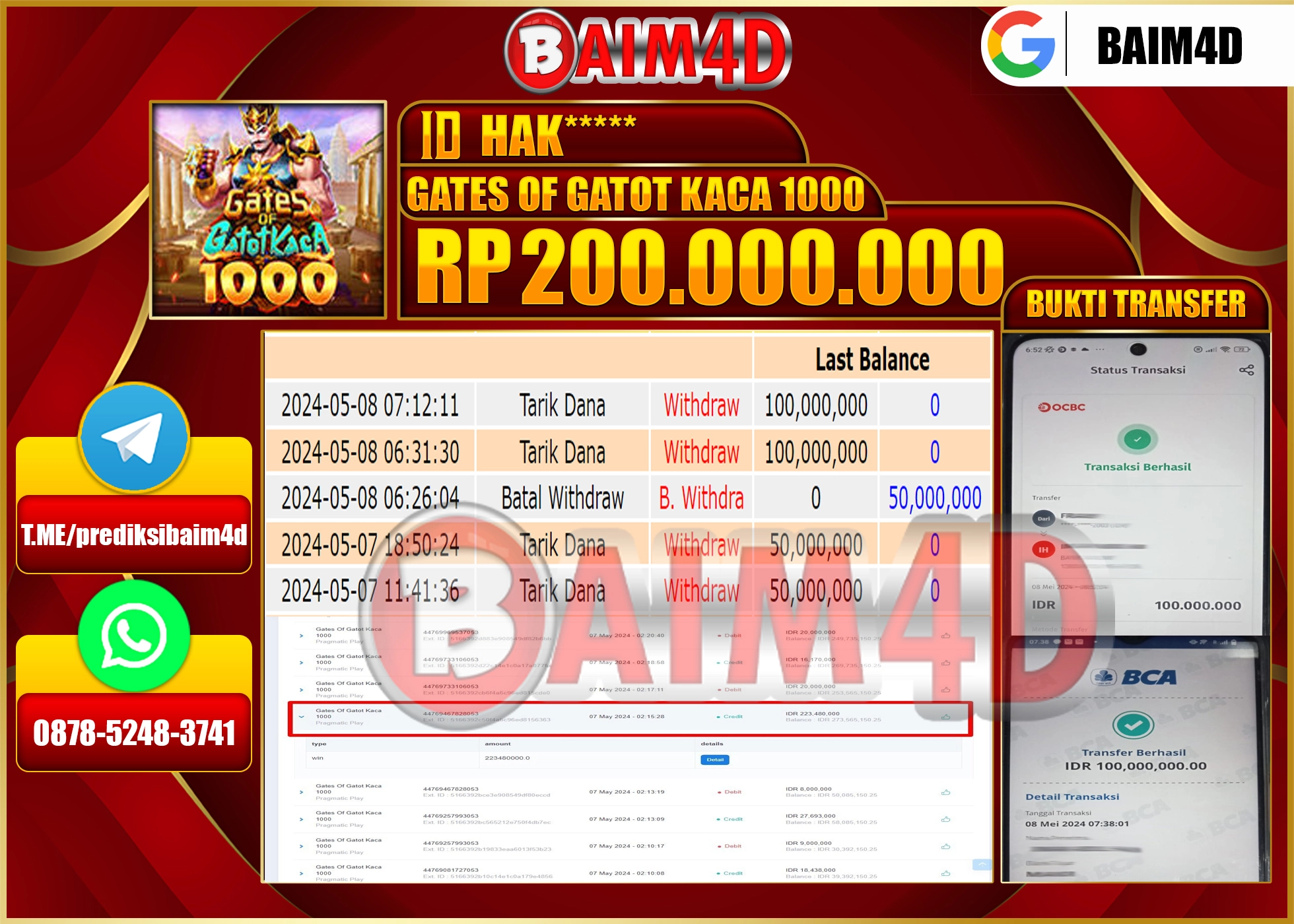 BAIM4D JACKPOT GATES OF GATOTKACA Rp.200,000,000.,- LUNAS