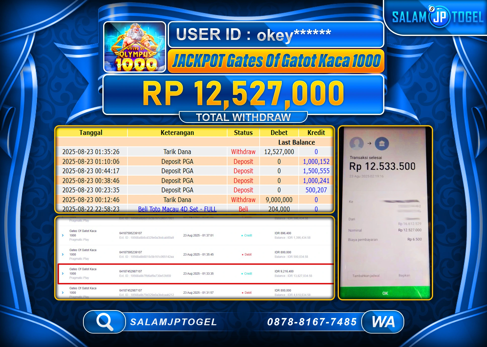 SALAMJPTOGEL MENANG Gates Of Gatot Kaca 1000 Rp.12,527,000