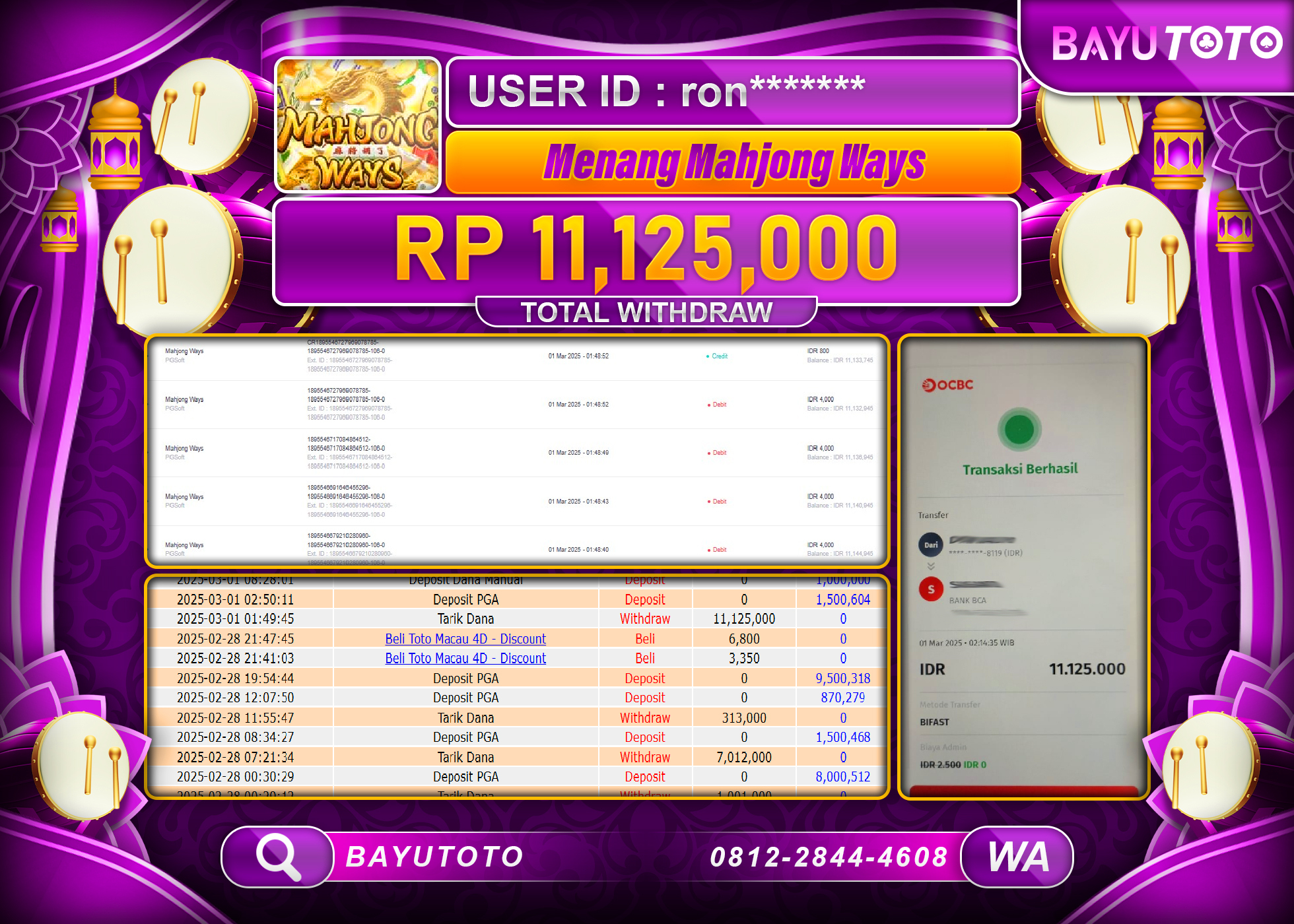 BAYUTOTO JACKPOT DI MAHJONG WAYS Rp.11,125,000 LUNAS