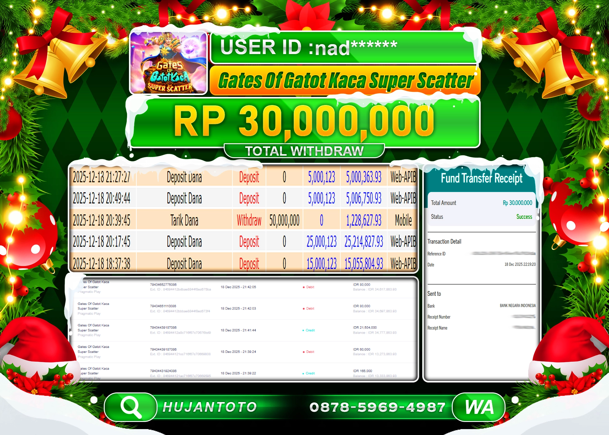 HUJANTOTO - BUKTI JACKPOT GATES OF GATOT KACA SUPER SCATTER Rp.30,000,000 - TERBAYAR LUNAS