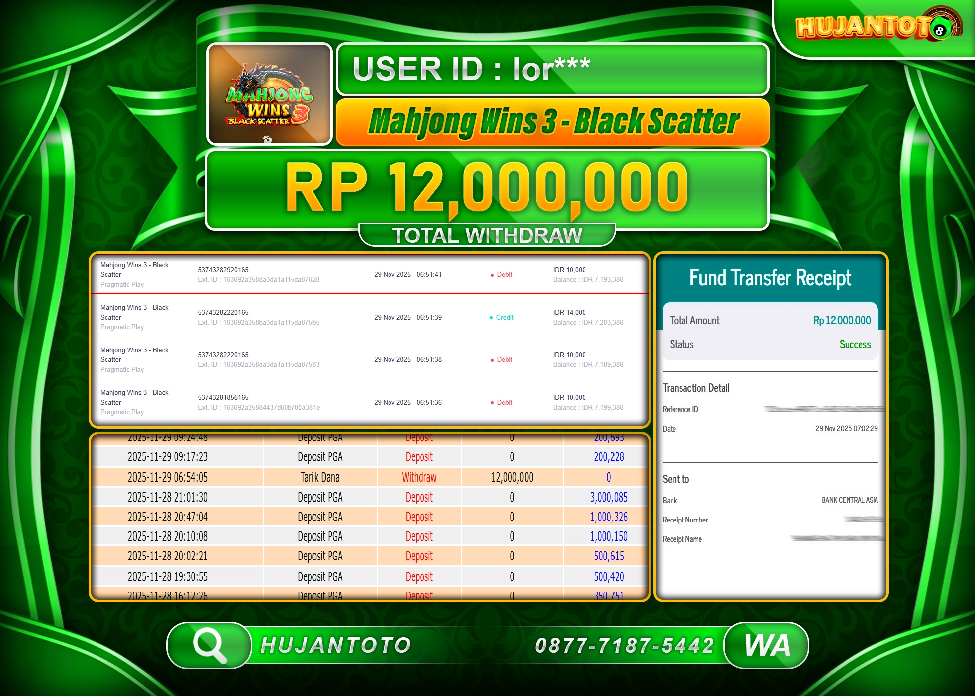 HUJANTOTO - BUKTI JACKPOT MENANG SLOT MAHJONG WAYS 2 Rp.12,000,000 - TERBAYAR LUNAS