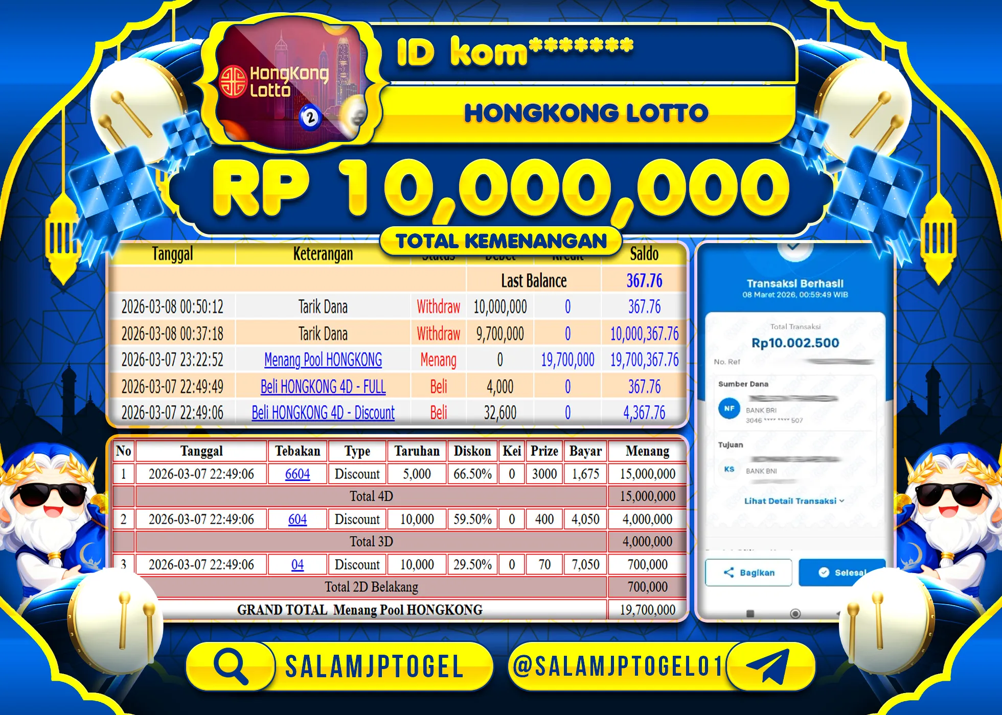 SALAMJPTOGEL JACKPOT Pool HONGKONG (TOGEL) Rp.10,000,000- LUNAS