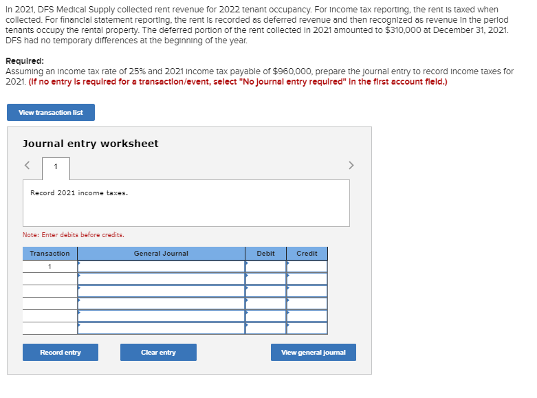 Solved In 2021, DFS Medical Supply collected rent revenue