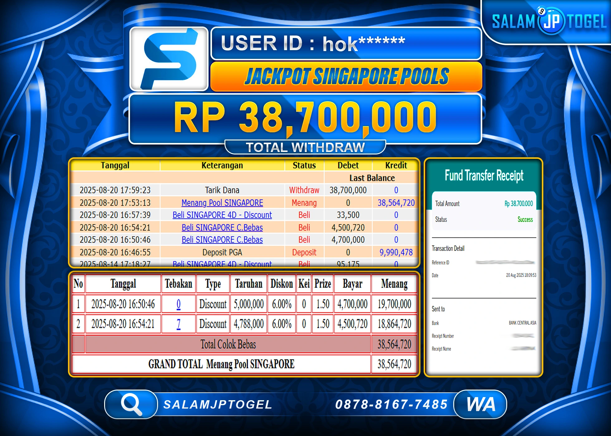 SALAMJPTOGEL MENANG POOLS SINGAPORE Rp.38,700,000
