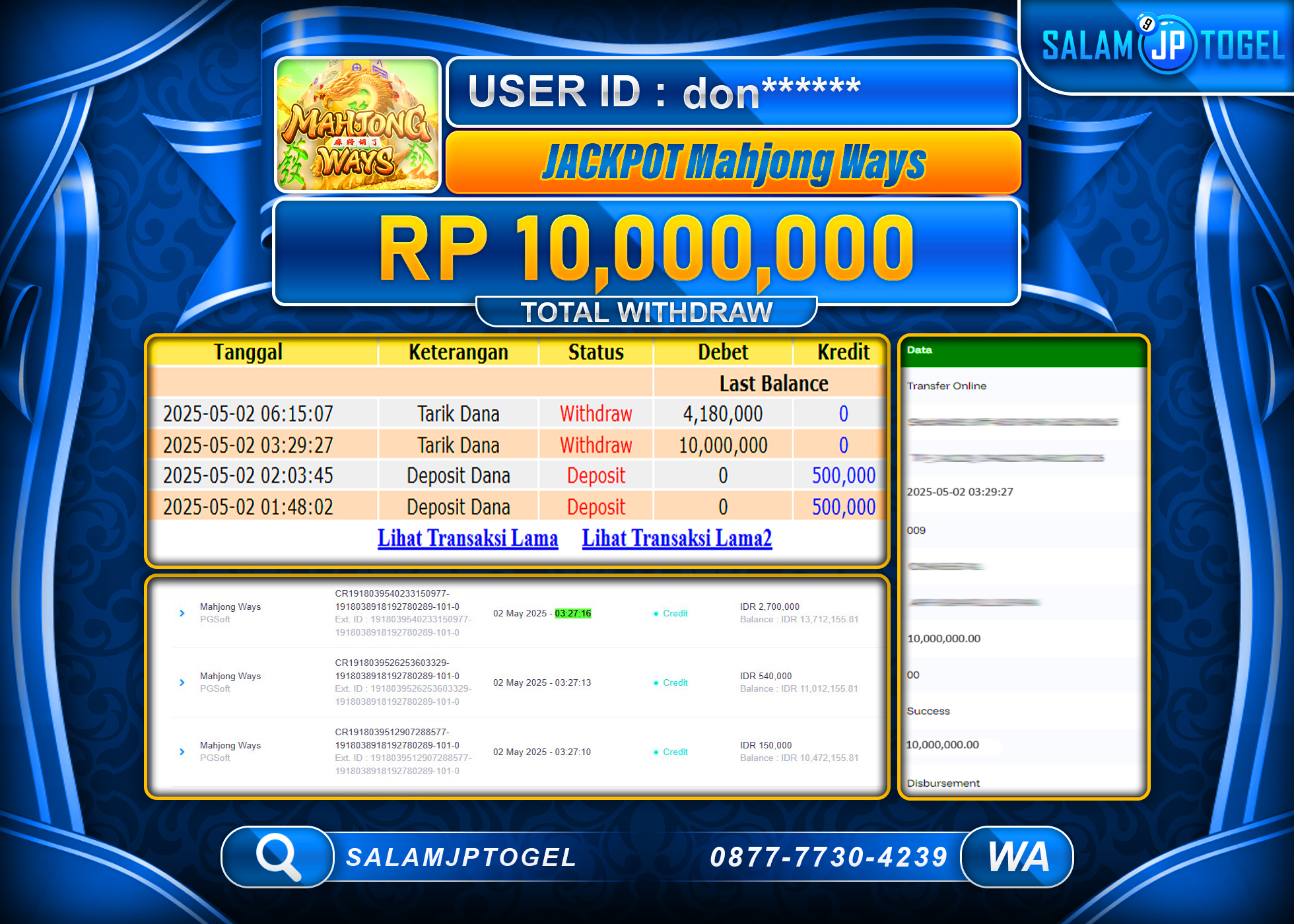 SALAMJPTOGEL MENANG MAHJONG WAYS Rp.10,000,000 LUNAS