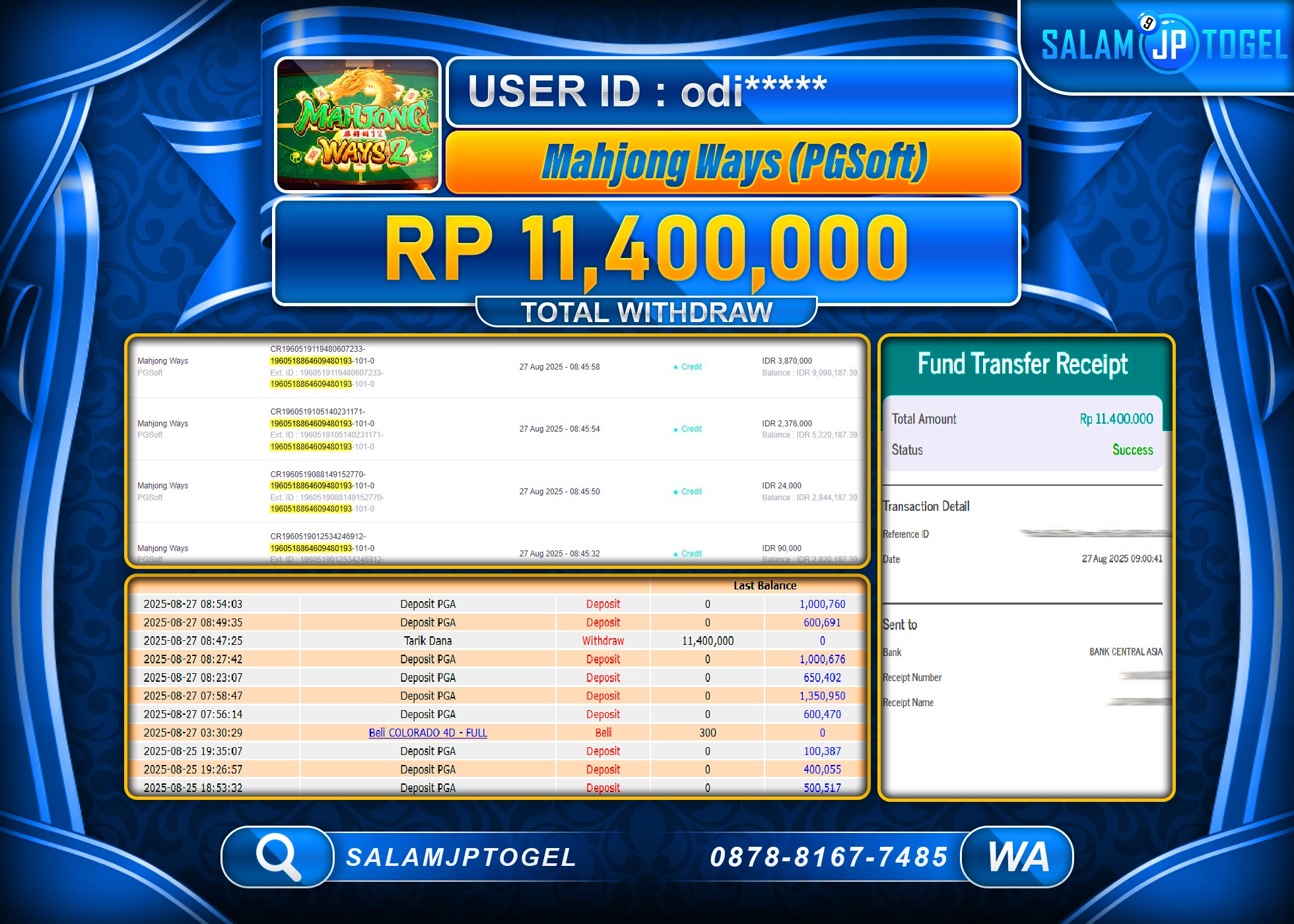 SALAMJPTOGEL MENANG Mahjong Ways 2 Rp.11,400,000