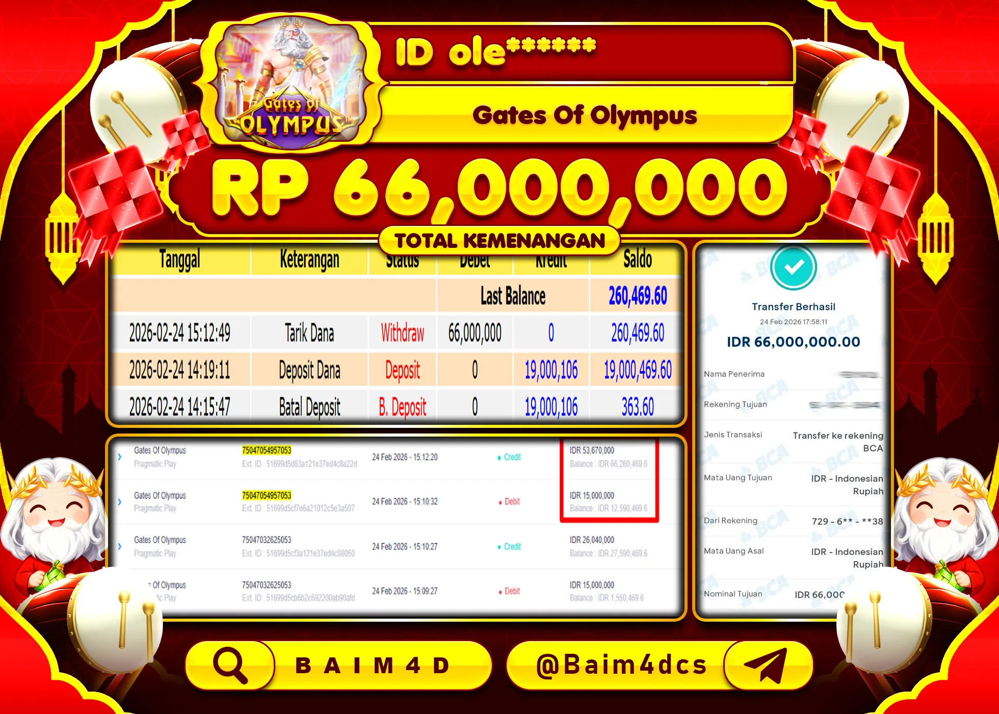 BAIM4D JACKPOT SLOT GATES OF OLYMPUS Rp.66,000,000 - LUNAS