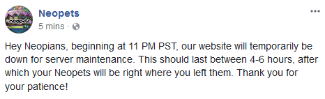 Neopets will be down starting at 11pm NST