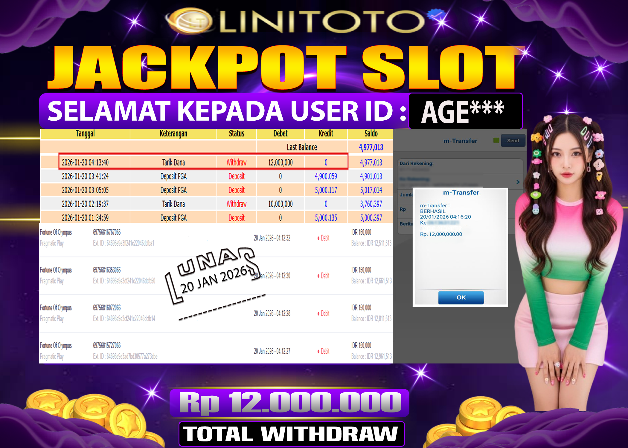 LINITOTO JACKPOT SLOT Fortune Of Olympus  Rp.12,000,000 - LUNAS