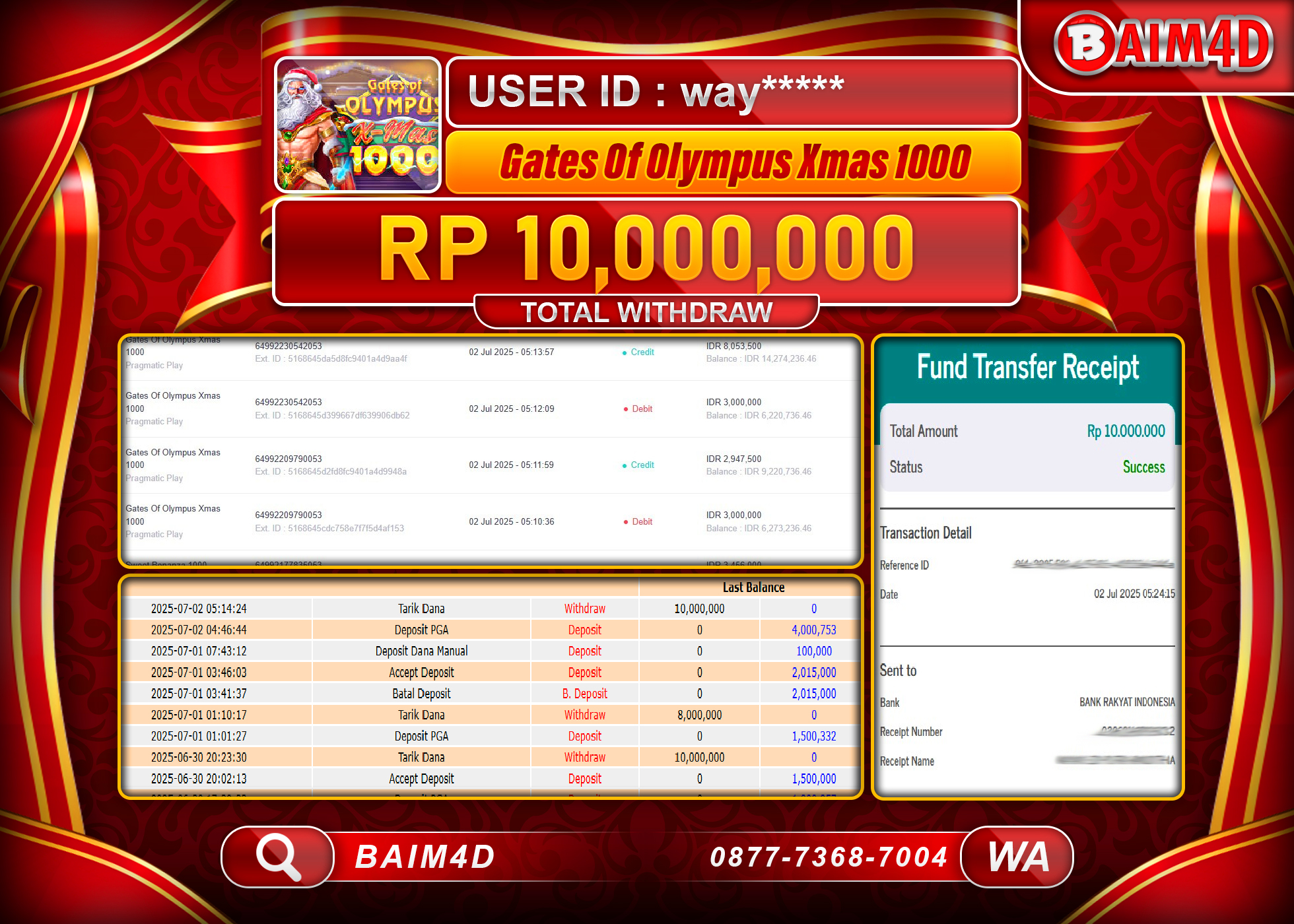 BAIM4D JACKPOT SLOT GATES OF OLYMPUS XMAS - PRAGMATIC 1000  Rp.10,000,000.- LUNAS