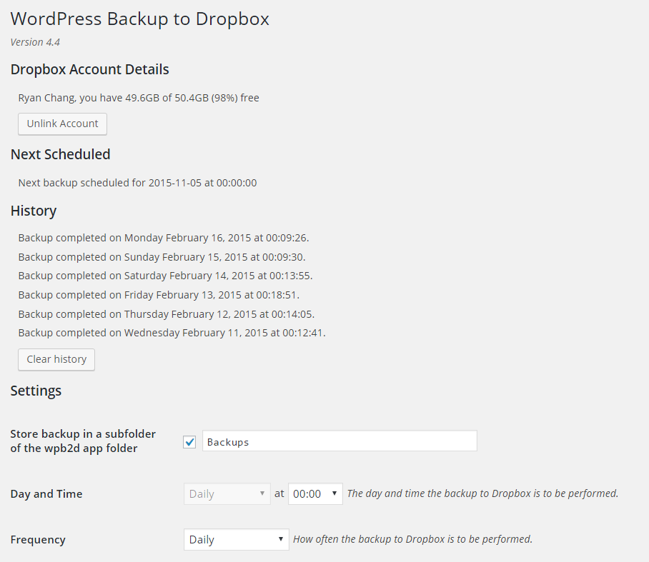 WordPress Backup to Dropbox Plugin