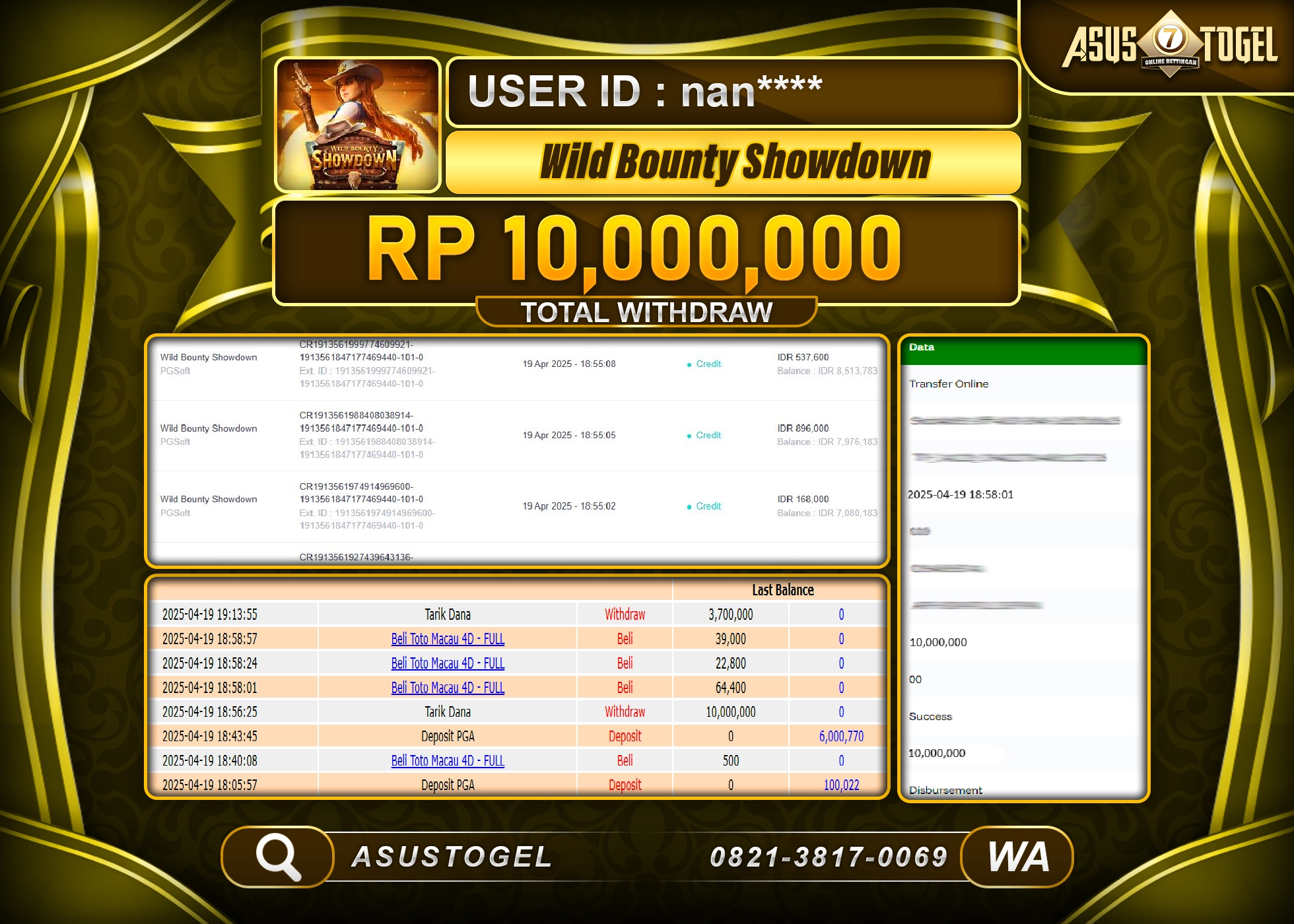 ASUSTOGEL KEMENANGAN DI SLOT WILD BOUNTY SHOWDOWN SEBESAR 10,000,000- RUPIAH LUNAS