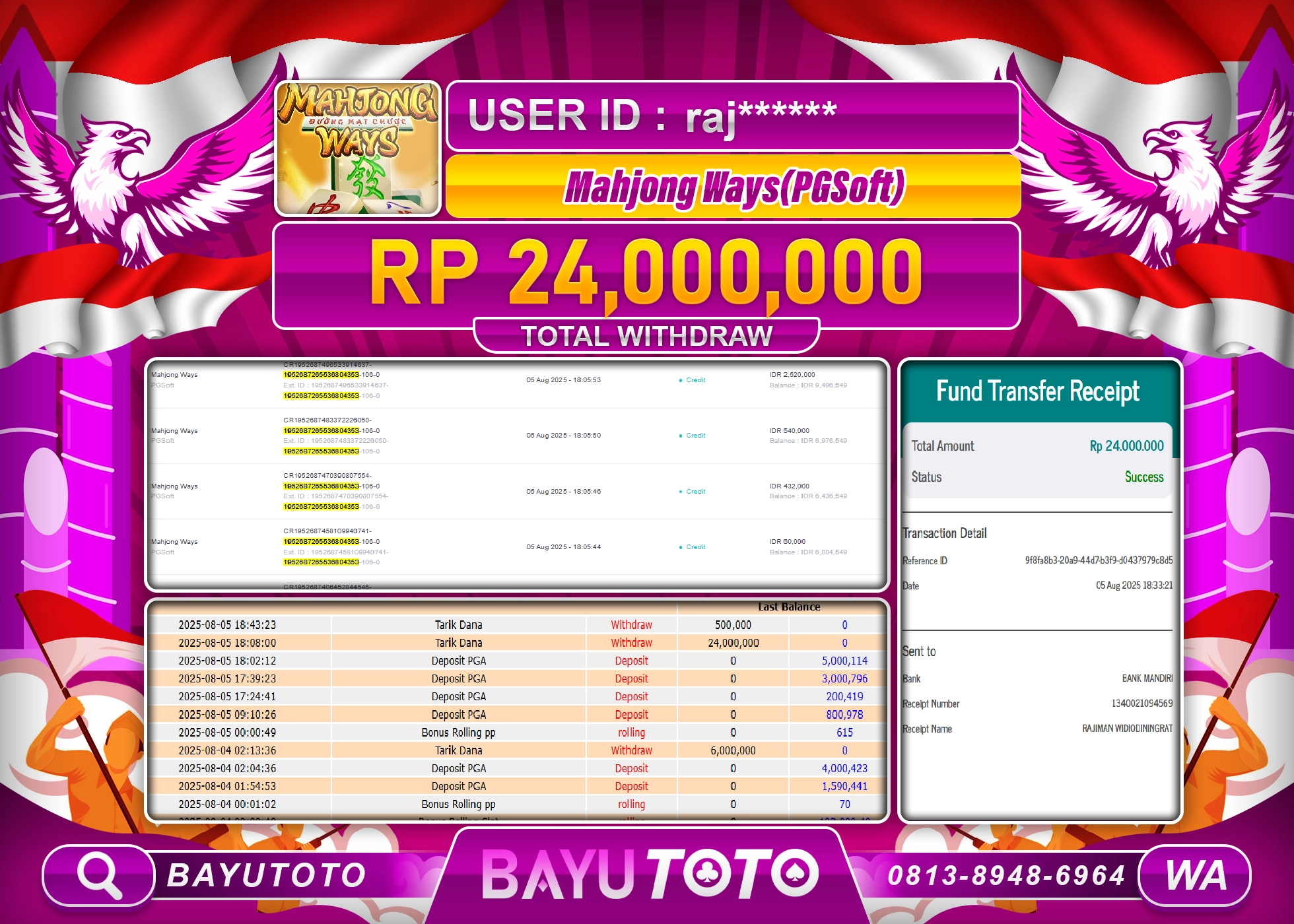BAYUTOTO JACKPOT DI PG SOFT SLOT MAHJONG WAYS Rp.24,000,000 LUNAS