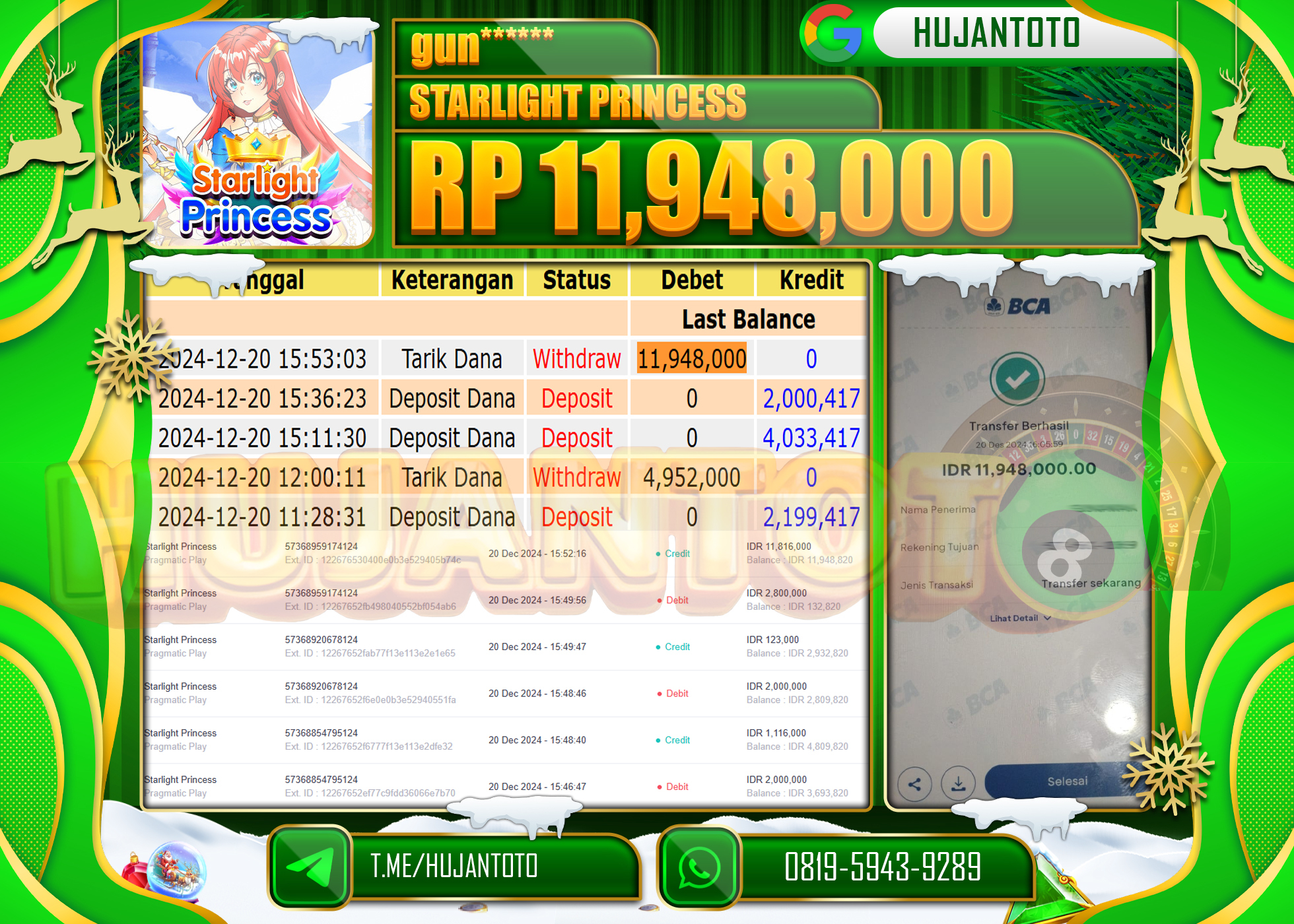 HUJANTOTO SELAMAT ATAS KEMENANGAN YANG DI RAIH DI PERMAINAN SLOT STARLIGHT PRINCESS SEBESAR - 11,948,000 - TERBAYAR LUNAS