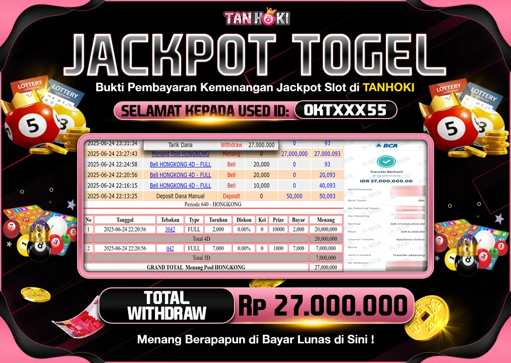 TANHOKI JACKPOT TOGEL HONGKONG LOTTO Rp.27.000.000,- LUNAS