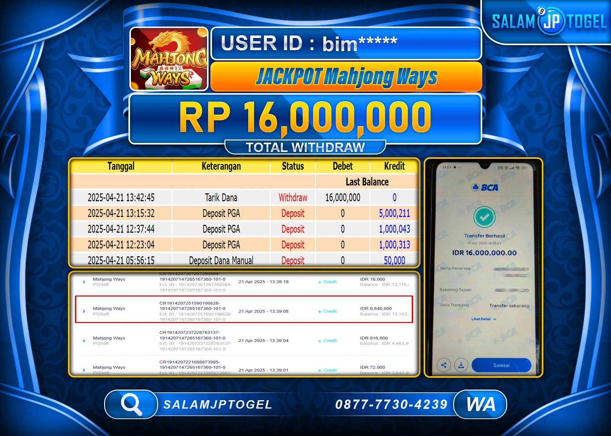 SALAMJPTOGEL MENANG MAHJONG WAYS  Rp.16,000,000 LUNAS