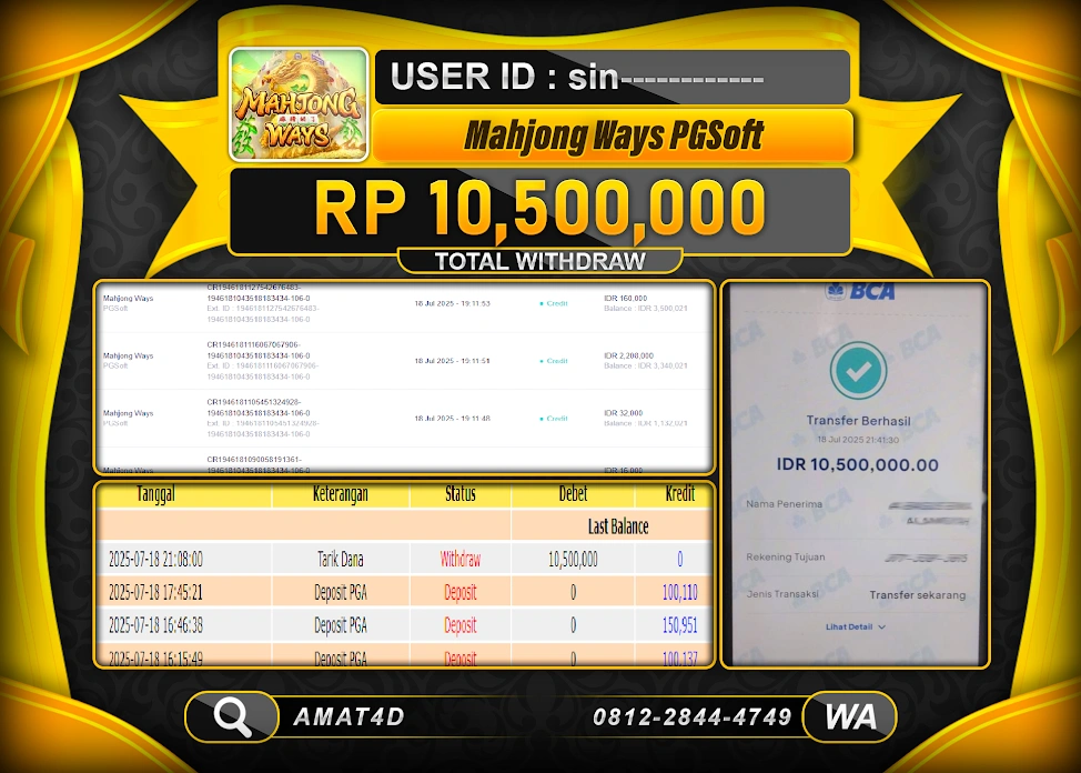 AMAT4D KEMENANGAN DI SLOT MAHJONG WAYS  Rp.10.500.000 BERHASIL TERBAYAR LUNAS