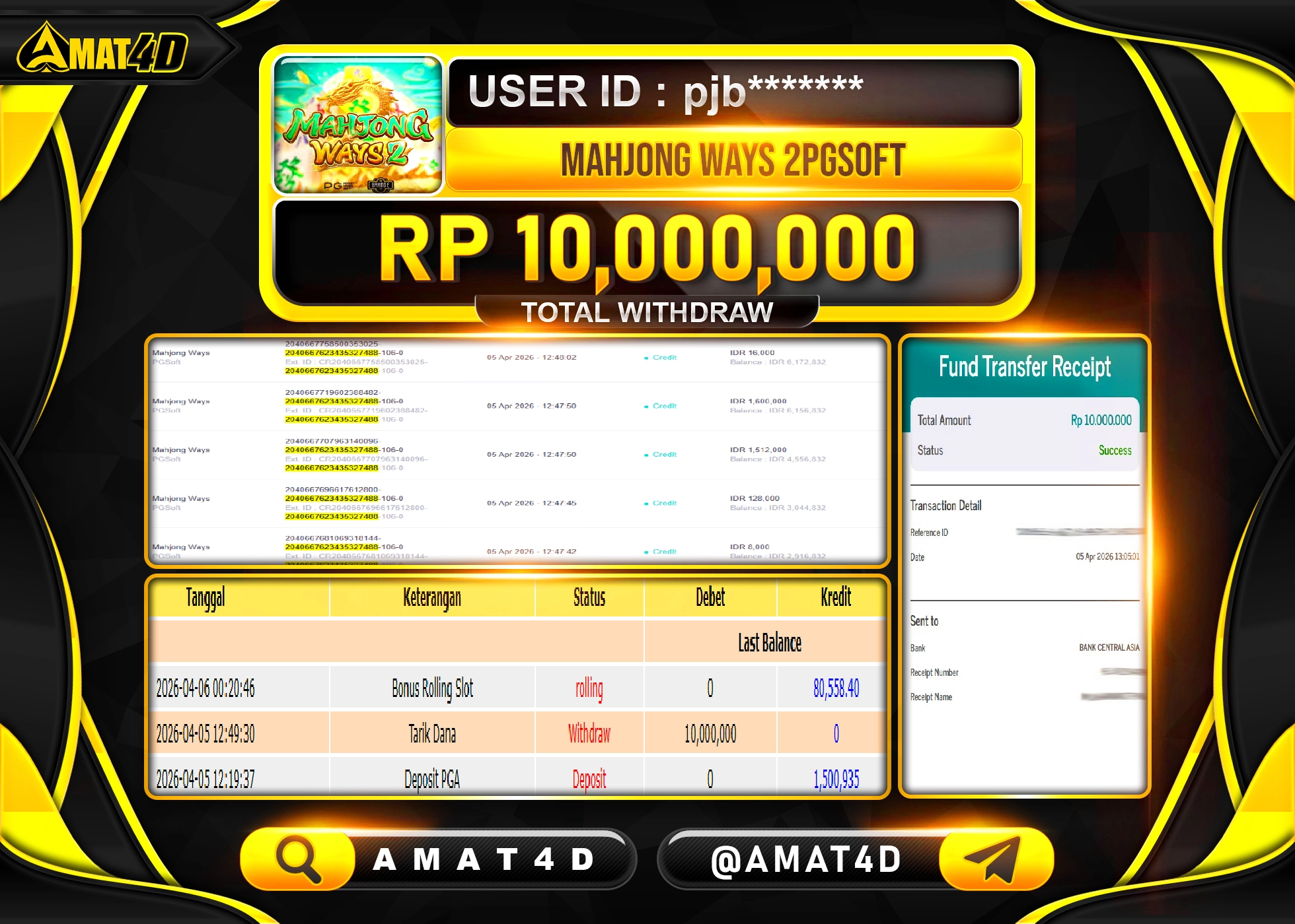 AMAT4D KEMENANGAN DI  MAHJONG WAYS PG SOFT Rp.10,000,000 BERHASIL TERBAYAR LUNAS