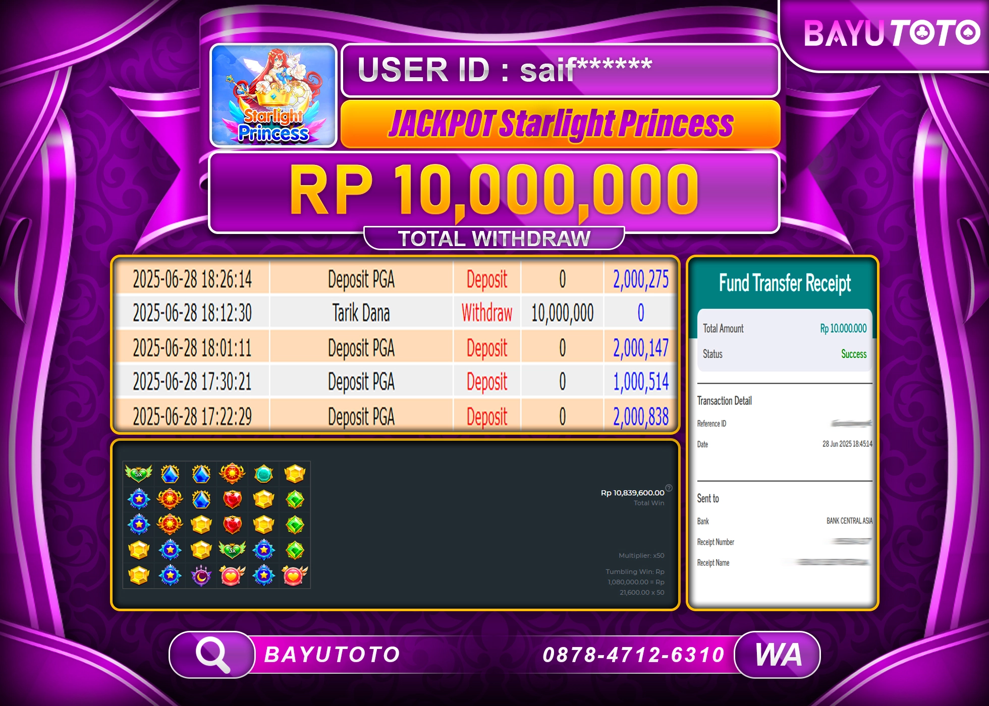 BAYUTOTO JACKPOT DI STARLIGHT PRINCESS 1000 Rp.10,000,000 LUNAS