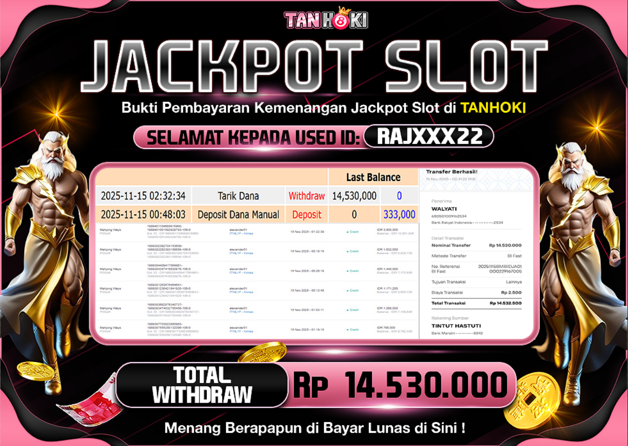 TANHOKI JACKPOT SLOT MAHJONG WAYS Rp..14.530.000,- LUNAS