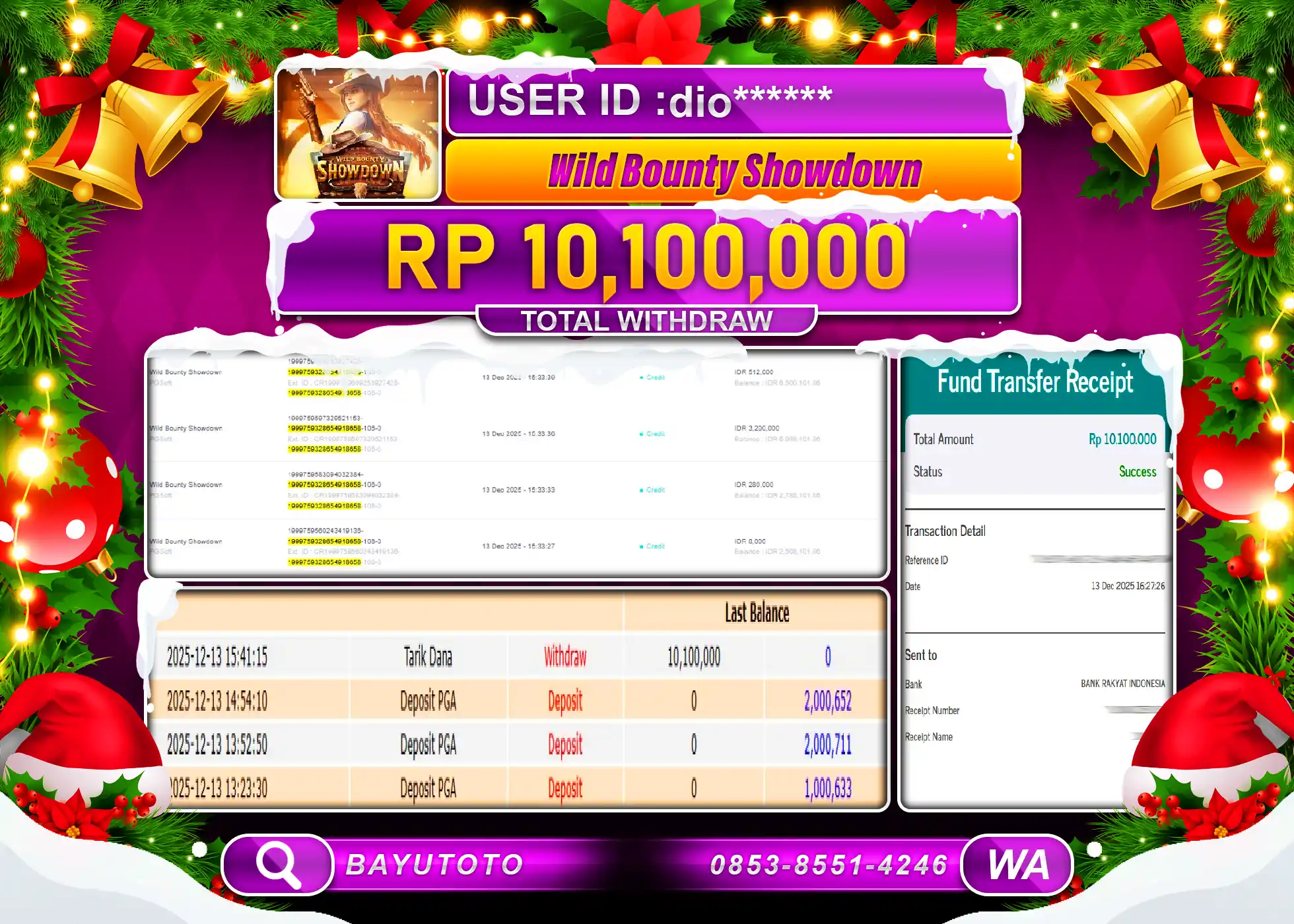 SELAMAT MEMBER SETIA BAYUTOTO JACKPOT DI SLOT WILD BOUNTY SHOWDOWN Rp. 10,100,000 LUNAS