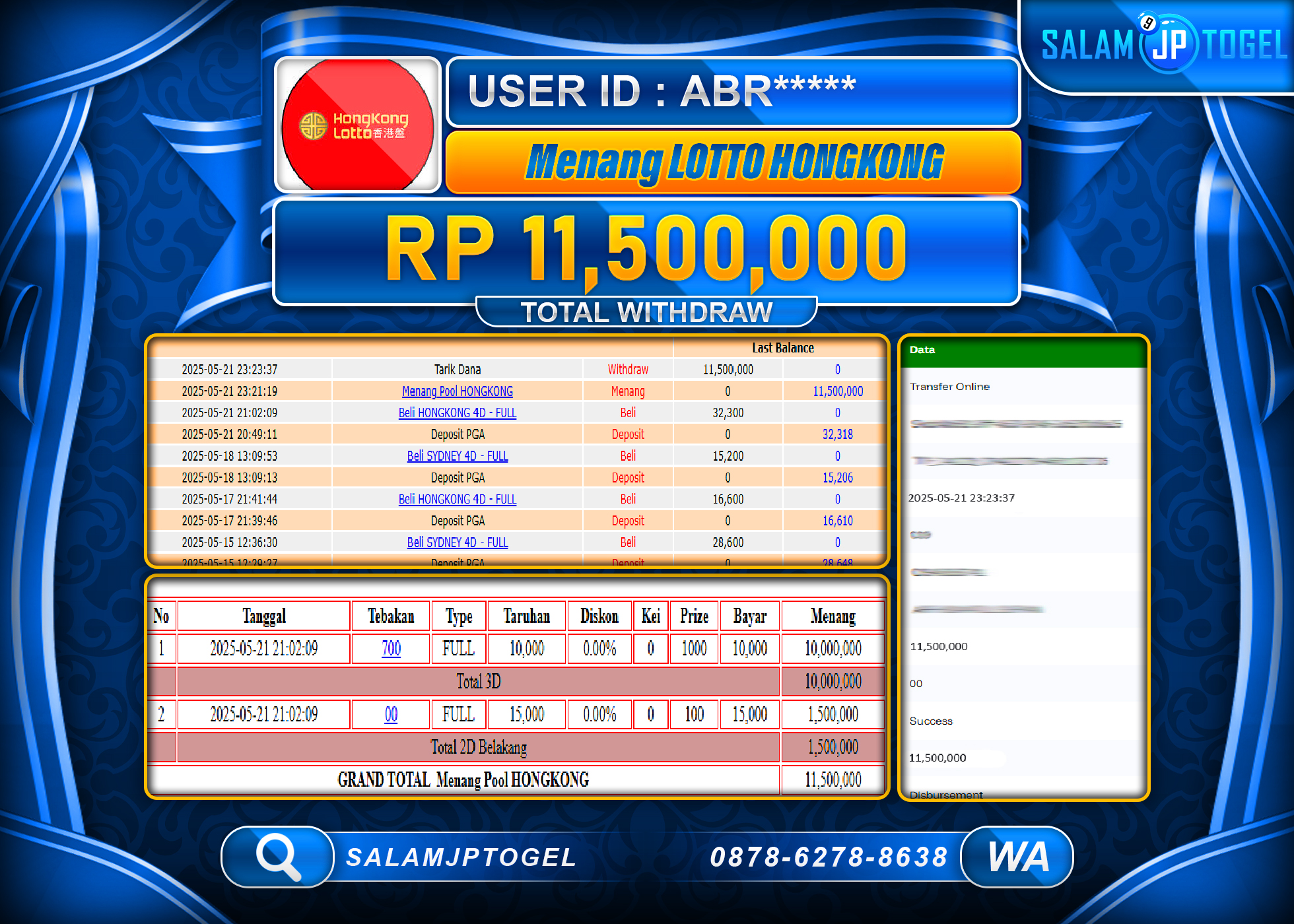 SALAMJPTOGEL MENANG HONGKONG LOTTO Rp.11,500,000 LUNAS