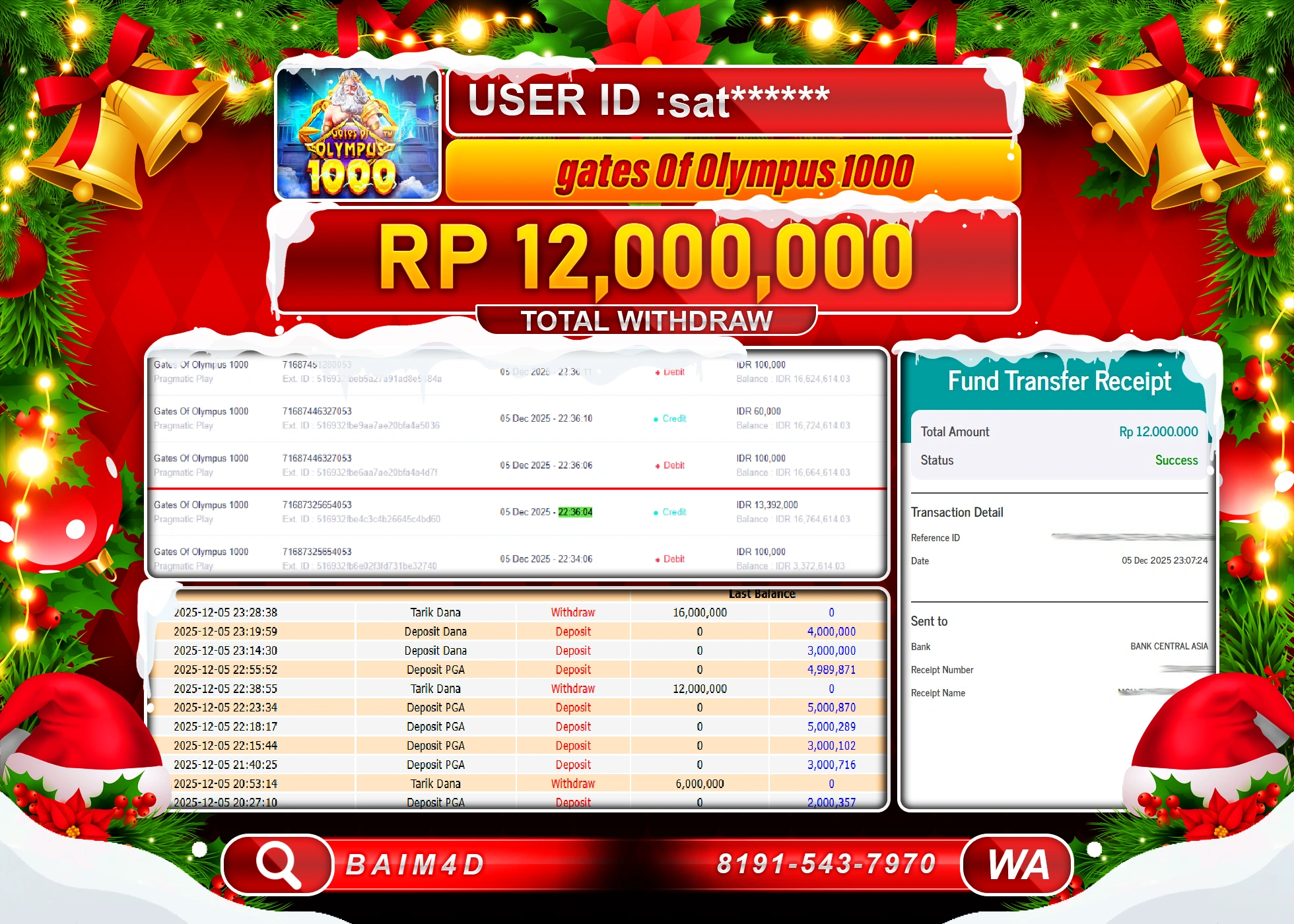 BAIM4D JACKPOT SLOT GATES OF OLYMPUS 1000 Rp.12,000,000 - LUNAS