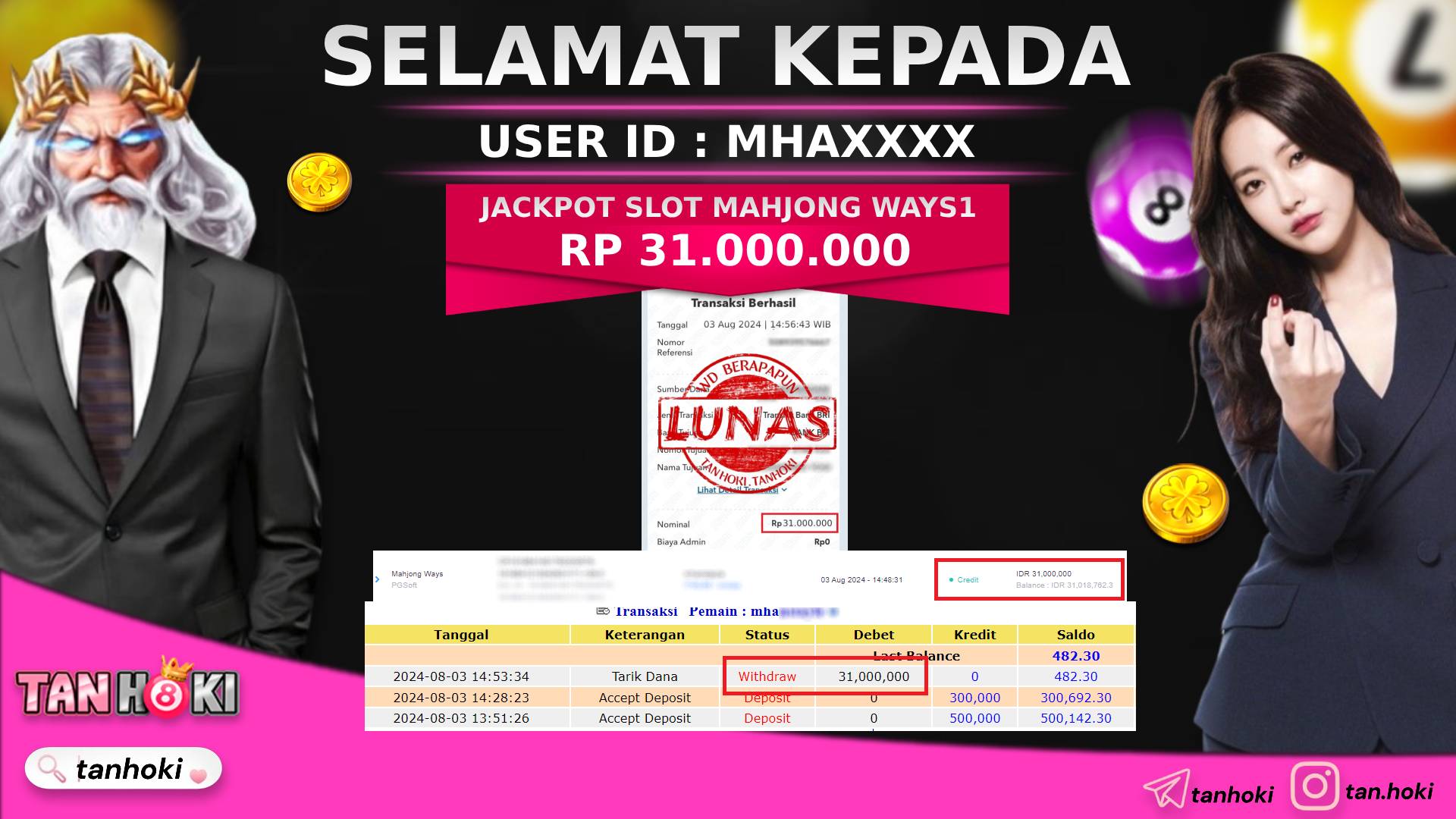 TANHOKI JACKPOT SLOT MAHJONG WAYS 1  Rp.31.000.000,- LUNAS