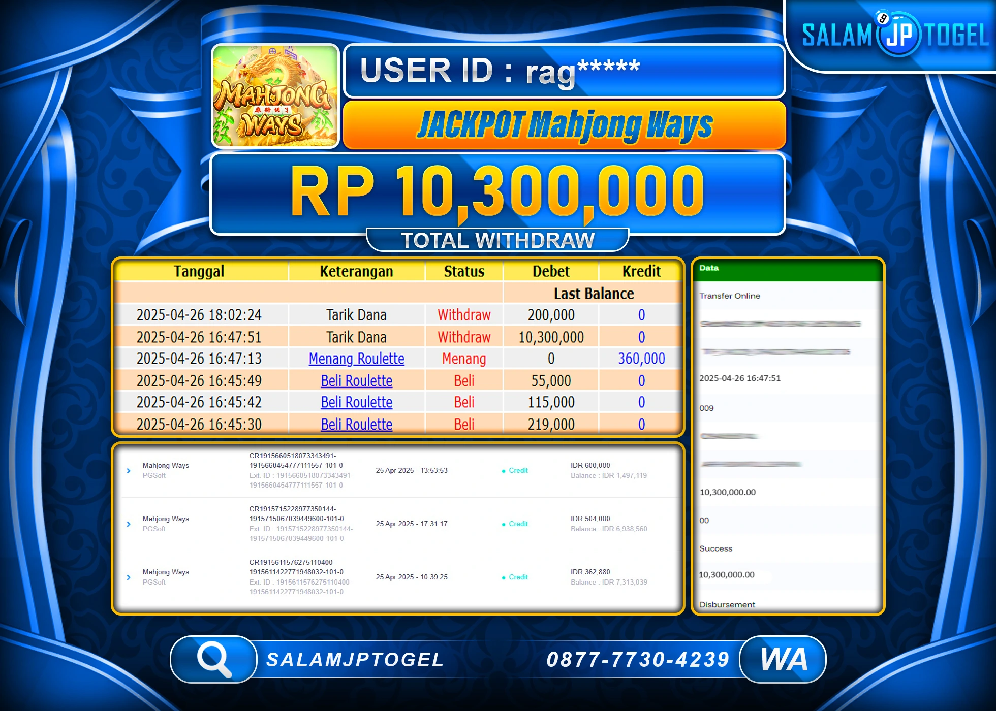 SALAMJPTOGEL MENANG MAHJONG WAYS Rp.10,300,000 LUNAS