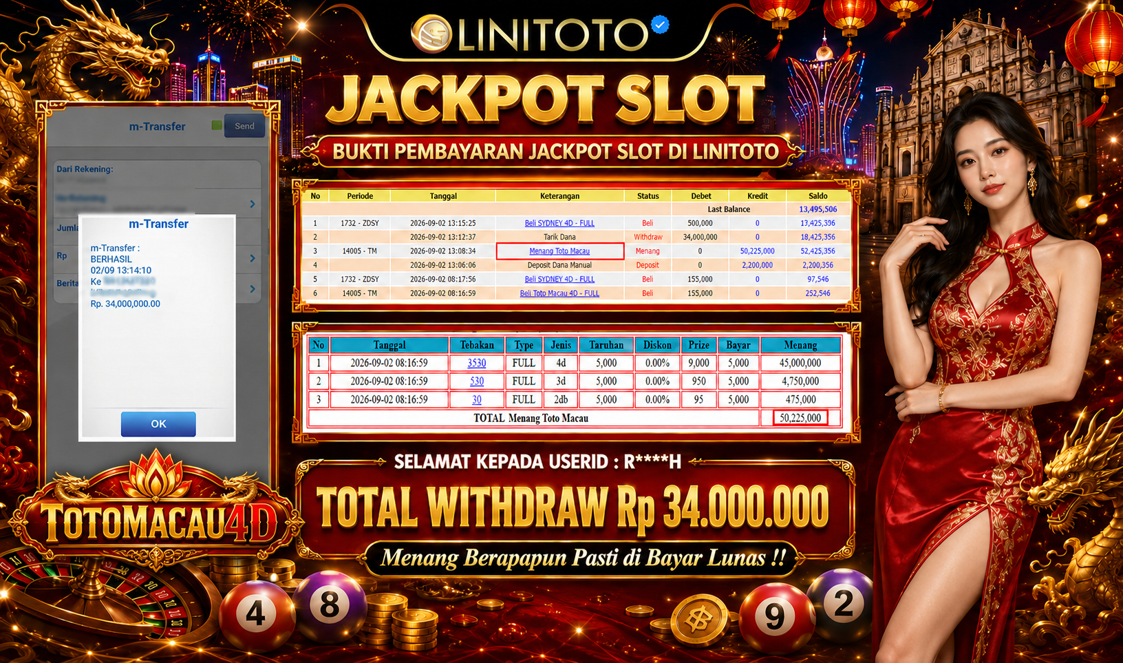 LINITOTO JACKPOT TOGEL TOTOMACAU 4D Rp.34,000,000- LUNAS